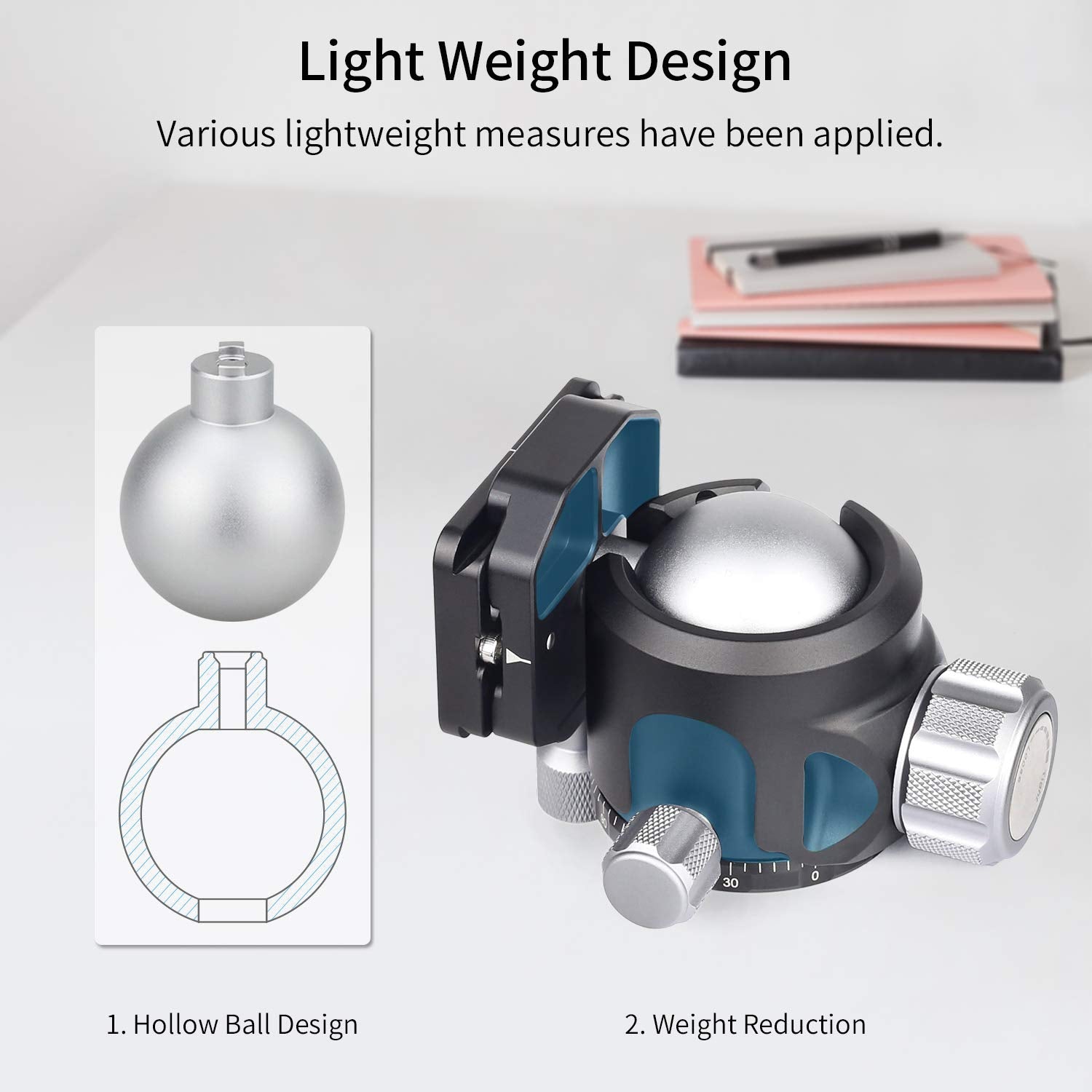 Low Profile Tripod Ball Head Innorel N44,Panoramic Cnc Metal Camera Tripod Ball Head With Two 1/4' Screw Arca Swiss Quick Release Plates For Tripod,Monopod,Dslr,Camcorder,Max Load 55Lbs/25Kg