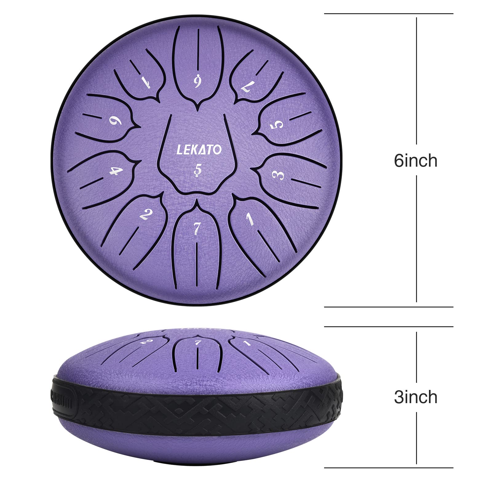 Lekato Steel Tongue Drum 6 Inch 11 Notes, D Major Handpan Drum For Meditation Yoga Beginner Musical Drum For Families/Friends,Pu