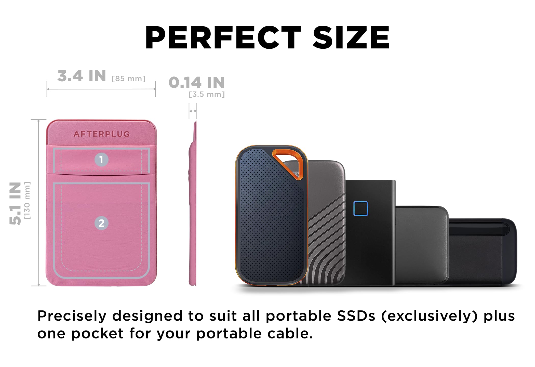 Afterplug 2 Pocket Adhesive Pouch For Laptop, Compatible With External Portable Ssd, Magic Mouse, Usb Cable And More   Rose Pink