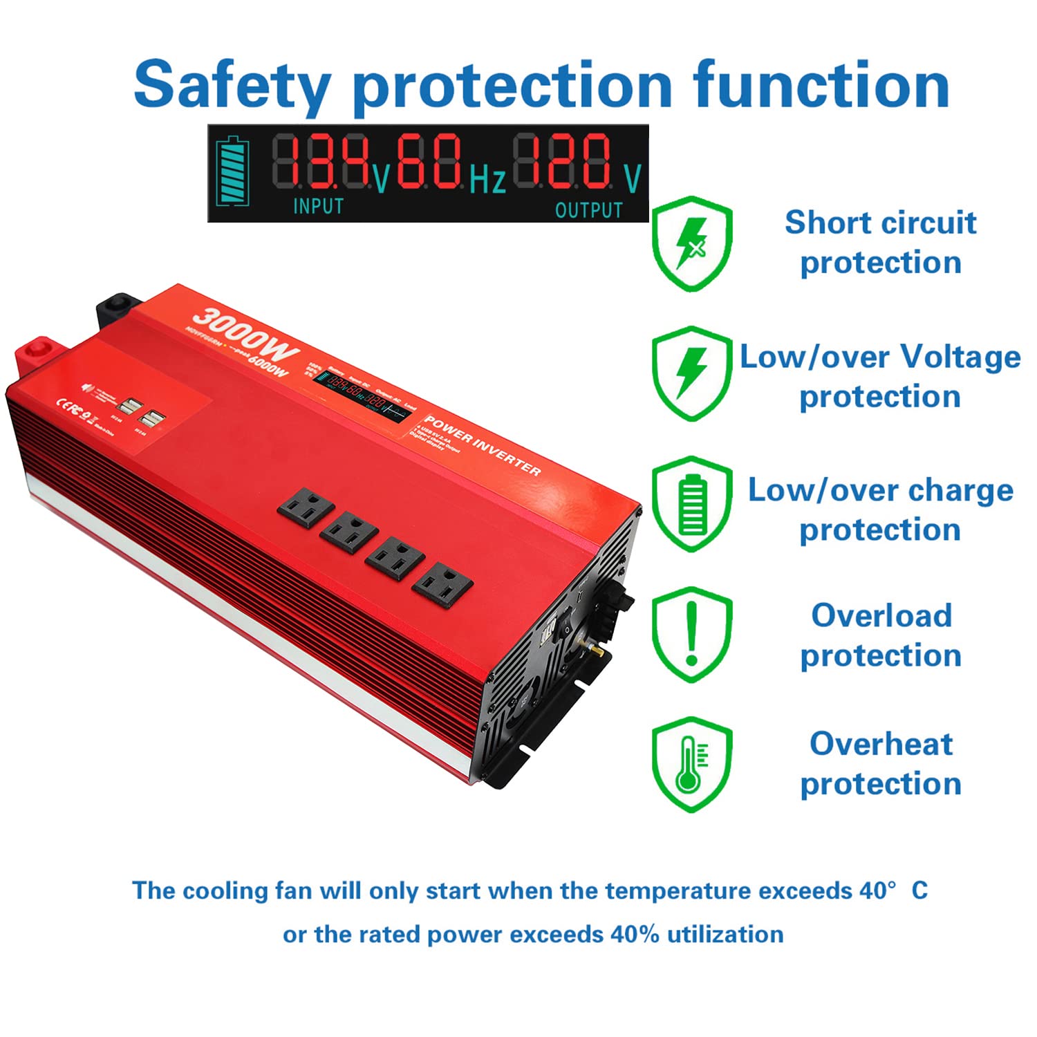 Movffggrm 3000W 12V Power Inverter,Peak 6000W, Car/Truck/Rv Dc 12V To 110V 4Ac Converter, 6X 2.4A Usb Ports,With 18W Type-C Quic