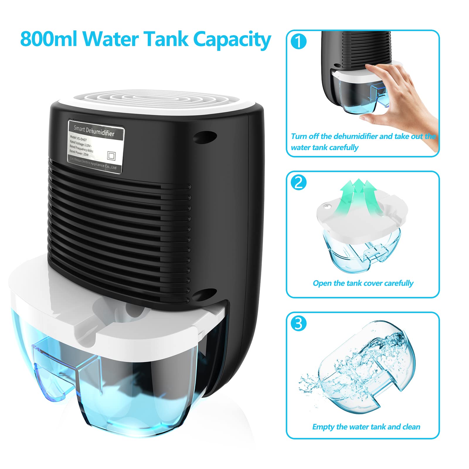 Dehumidifiers For Home,Posdry 27 Oz(800Ml) Small Auto Shut Off Dehumidifiers With Drain Hose,Portable Ultra Quiet Mini Dehumidif