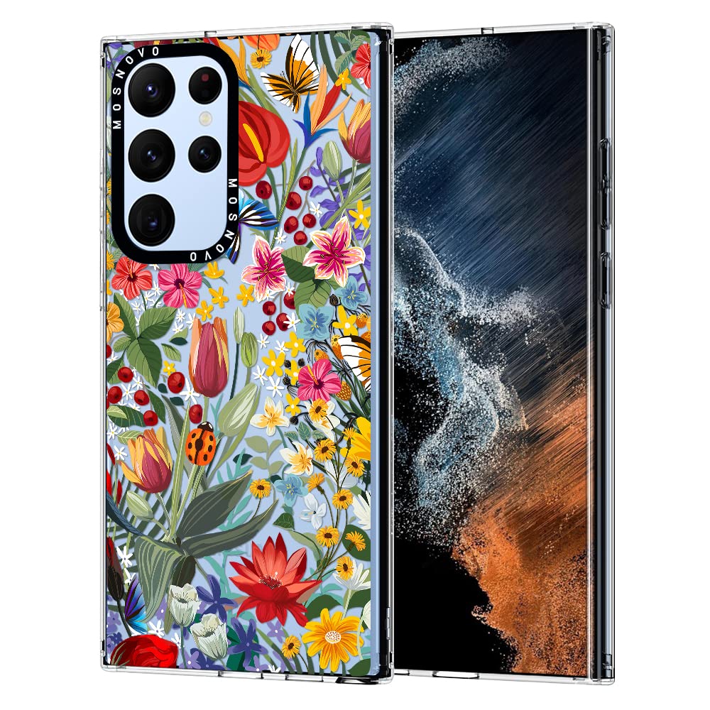 Mosnovo For Galaxy S22 Ultra Case,Samsung S22 Ultra 5G Case, Spring Secret Garden Floral Flower Clear Design Shock Absorption Bu