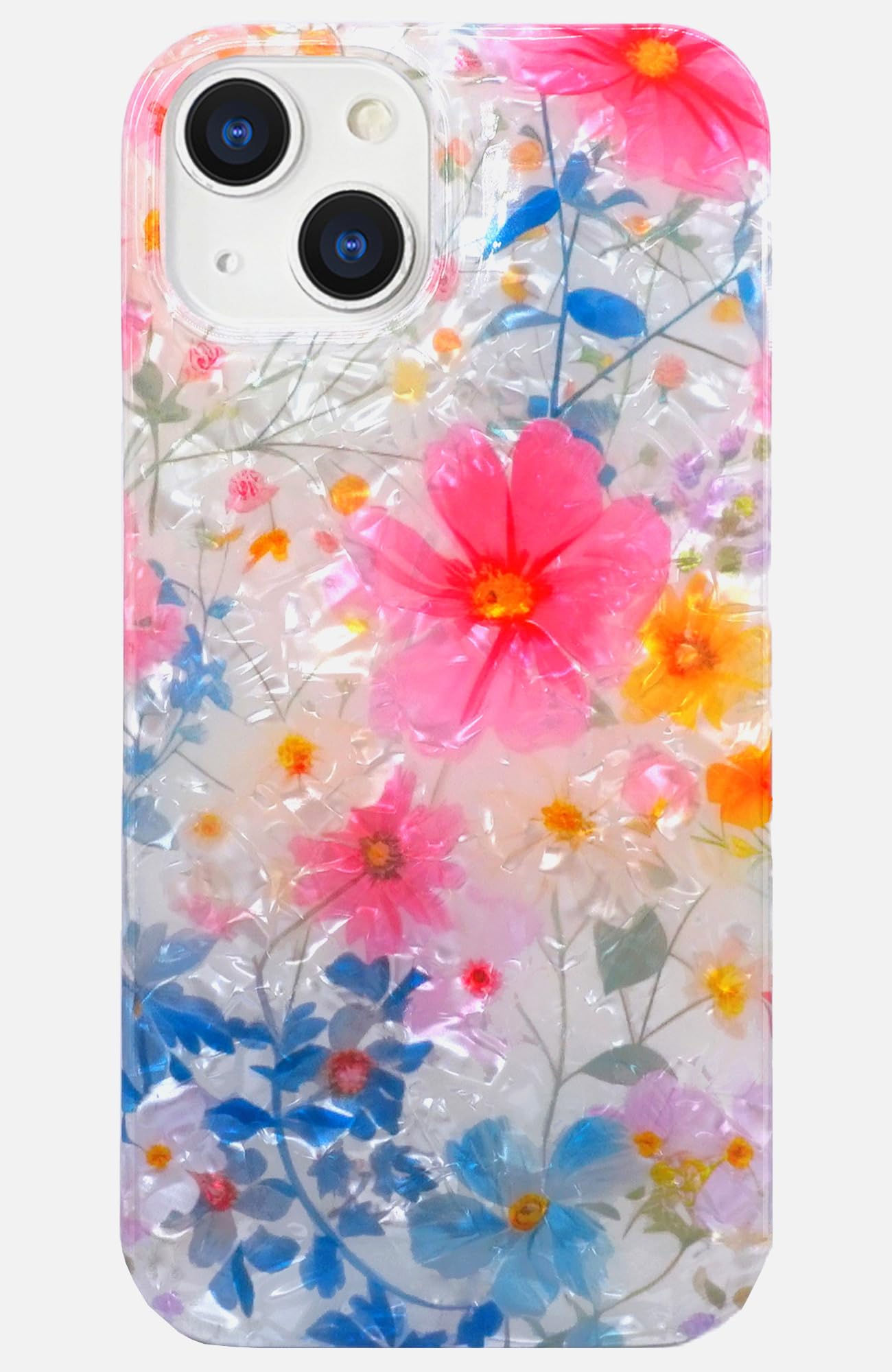 J.west Compatible for iPhone 13 Case for Women, Cute Sparkle Floral Print Girly Design Kawaii Pink Flowers Pattern for Girls Tee