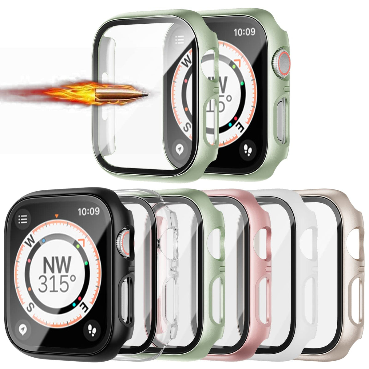 6 Pack For Apple Watch Series 9/8/7 45Mm Case With Tempered Glass Screen Protector,Jzk Slim Guard Bumper Full Hard Pc Protective