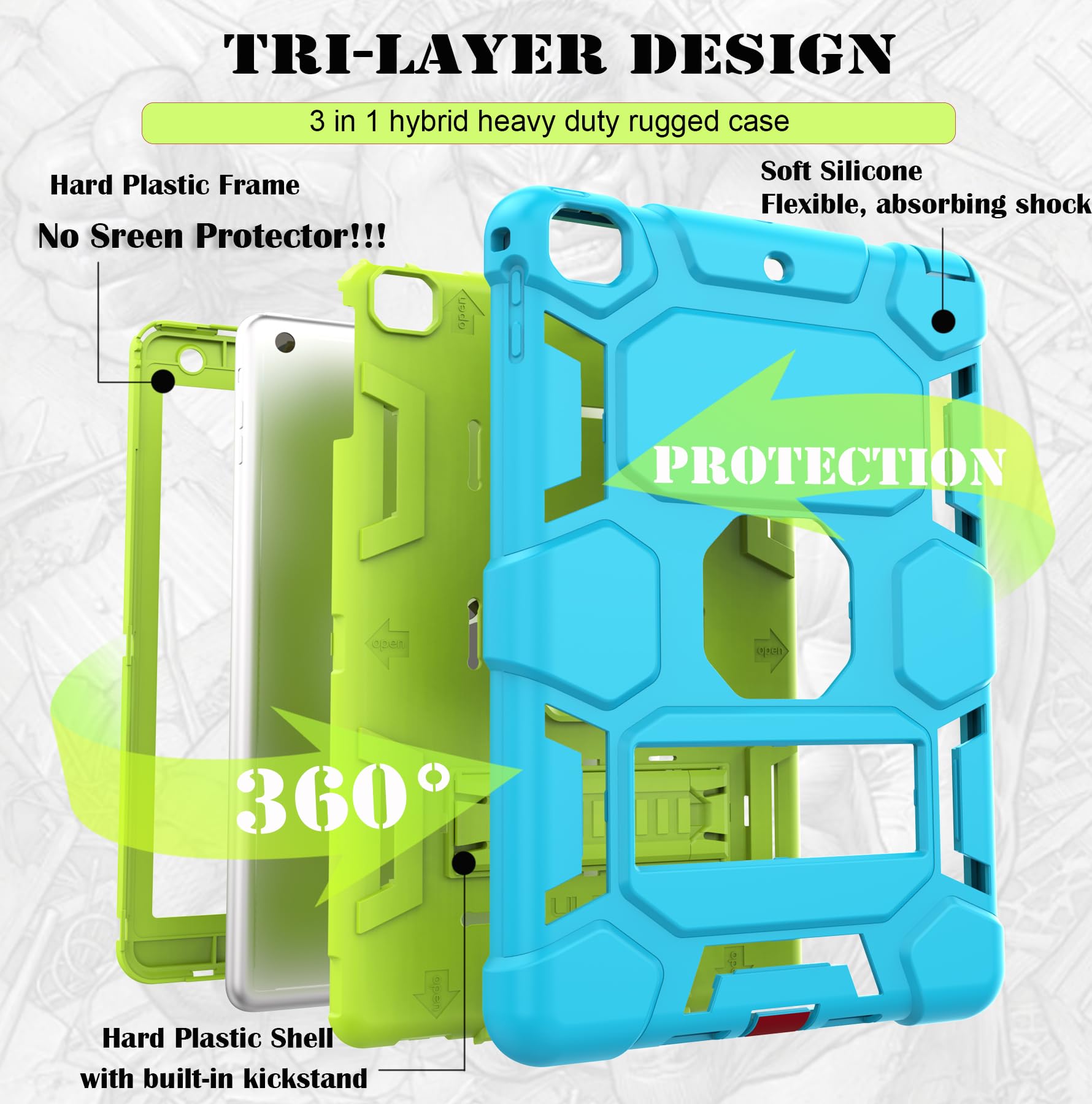 Ccmao Case For Ipad 6Th/5Th Generation (9.7 Inch, 2018/2017), Ipad Air 2 Generation Case (2014) With Kickstand, Hybrid Shockproo