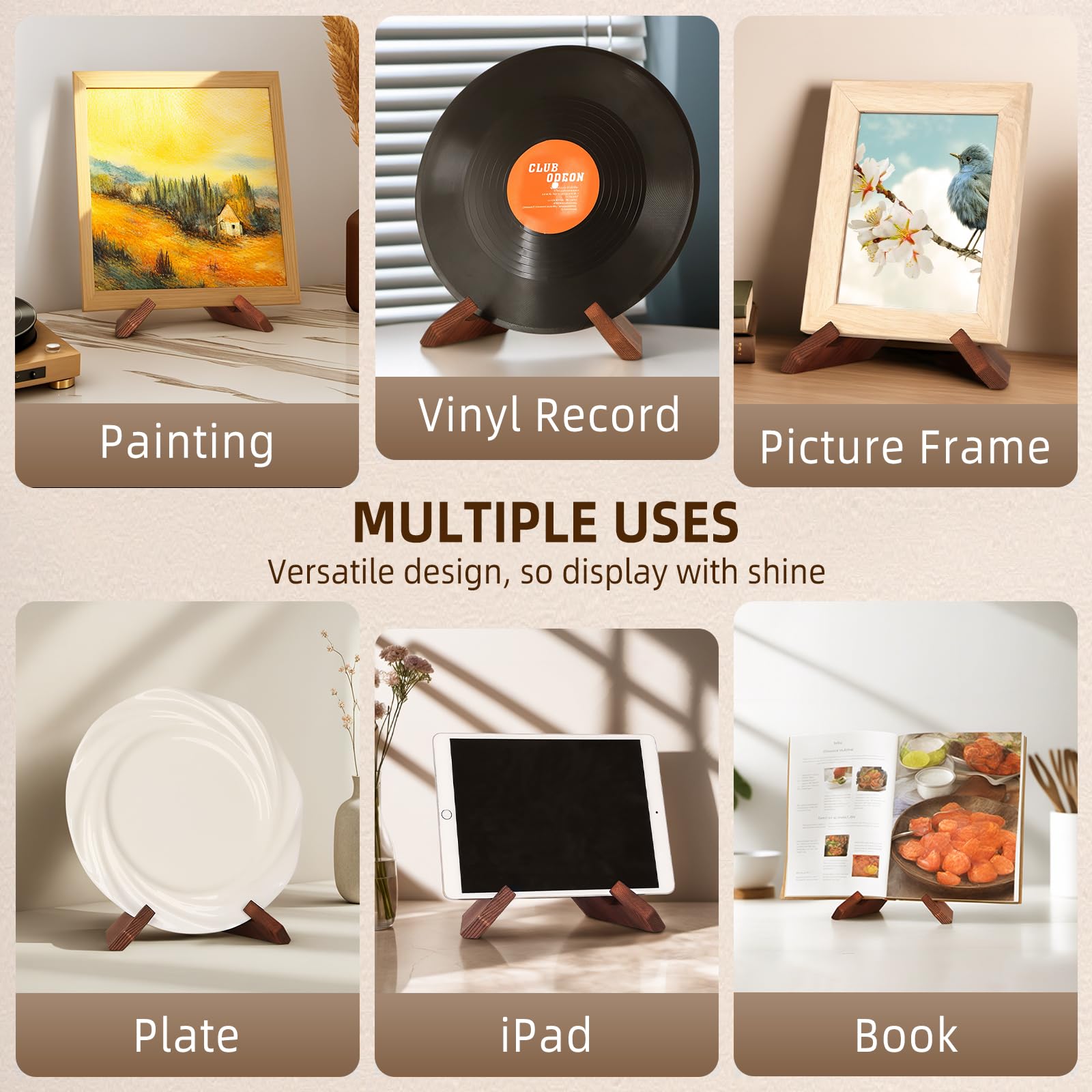 Puersi Now Playing Vinyl Record Stand, Wooden Display Vinyl Holder Stand, Retro Now Spinning Record Accessories   Rustic Brown