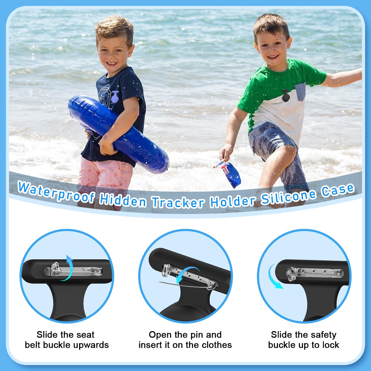 [2 Pack] Waterproof Tile Mate Holder For Kids, Soft Silicone Tile Mate Hidden Pin Holder For Kids Elder Clothing, Anti Lost Hidden Full Case Cover Compatible With Tile Mate 2022 (Black+Oatmeal)