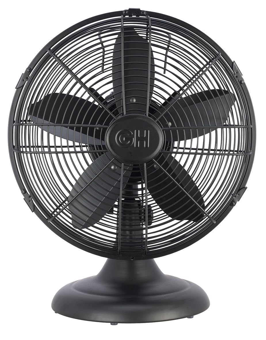 Good Housekeeping All Metal (92603) Oscillating 12'' Retro Desk Office Table Fan (Matte Black)