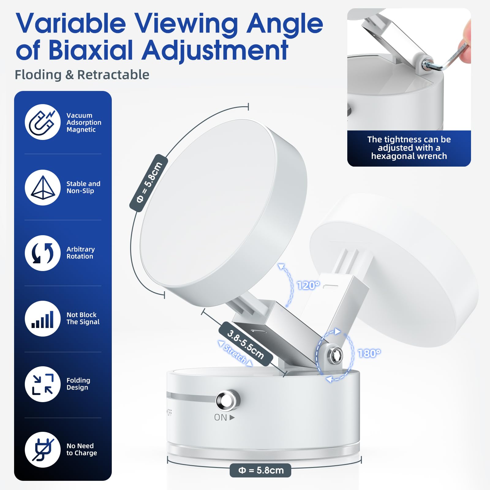 Vacuum Suction Magnetic Phone Holder, Upgrade Suction Phone Mount Foldable & Retractable Vacuum Magnetic Phone Stand Double-Side