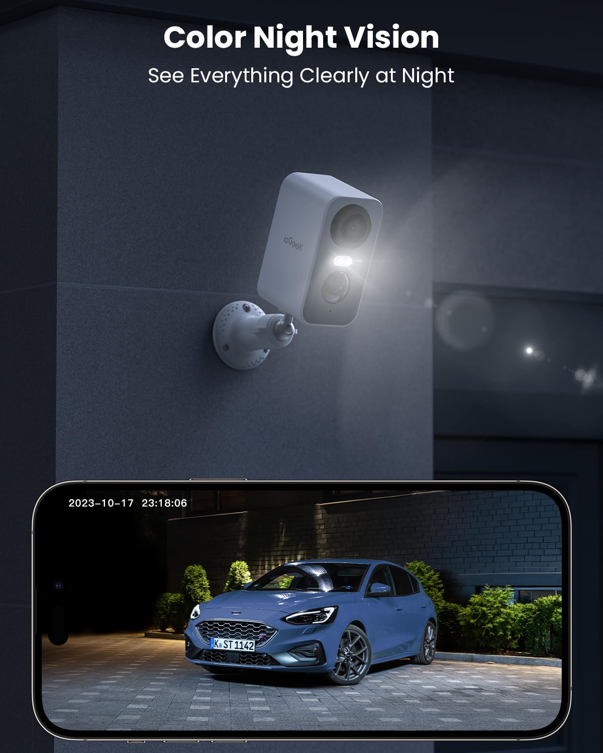 Iegeek Security Cameras Wireless Outdoor   5Mp Smart Wifi Camera System For Home Surveillance With Motion Light, Battery Powered Cam With Color Night Vision, 2 Way Audio, Siren Alarm, Works With Alexa