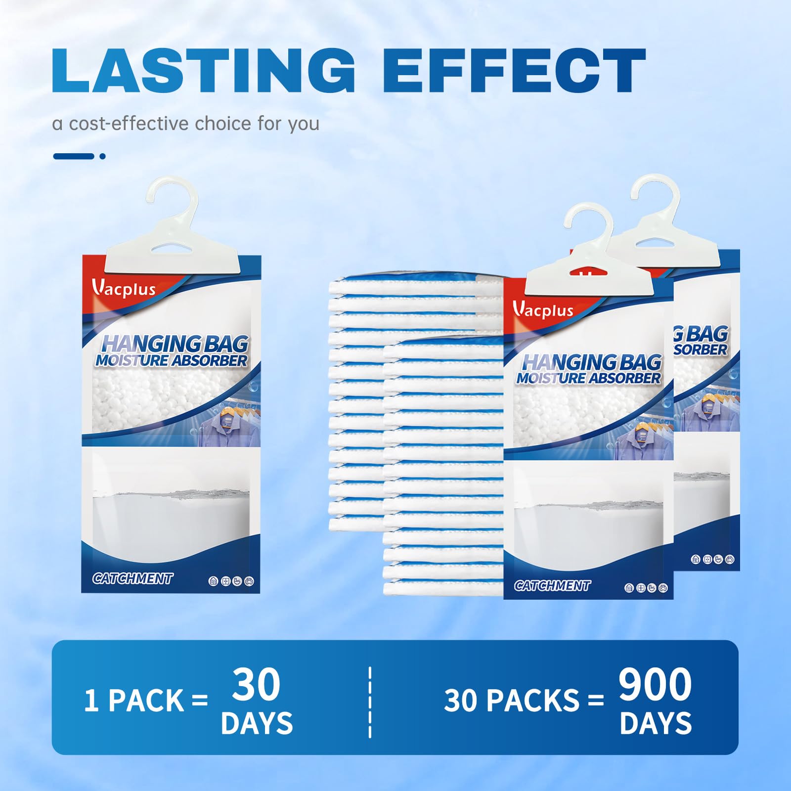 Vacplus Moisture Absorbers Packets, Fragrance Free 30 Pack, Humidity Packs, Dessicant Packets, Hanging Closet Dehumidifier Bags,