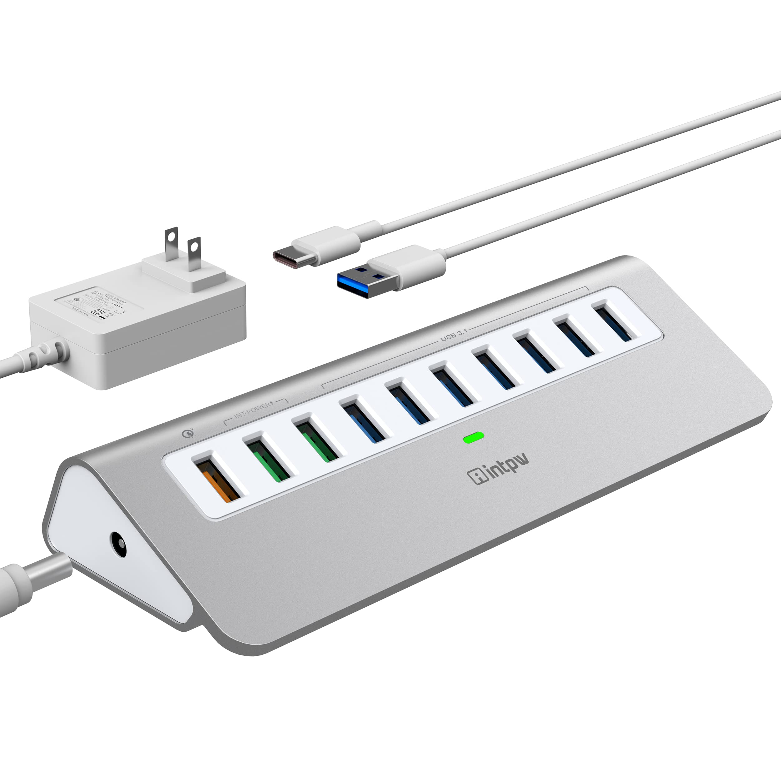 Powered Usb Hub 10Gbps, 10 Port Usb 3.1 Gen 2 Hub With 7 Usb 3.1 Data Ports, 3 Fast Charging Ports, 36W Power Adapter, Type A An