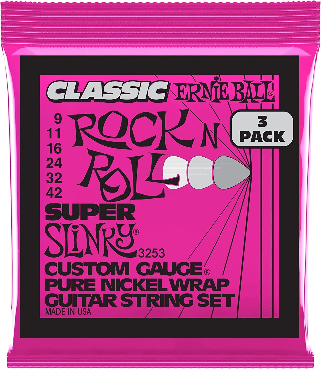 Ernie Ball Regular Slinky Classic Pure Nickel Electric Guitar Strings 3 Pack, 10 46 Gauge (P03251)