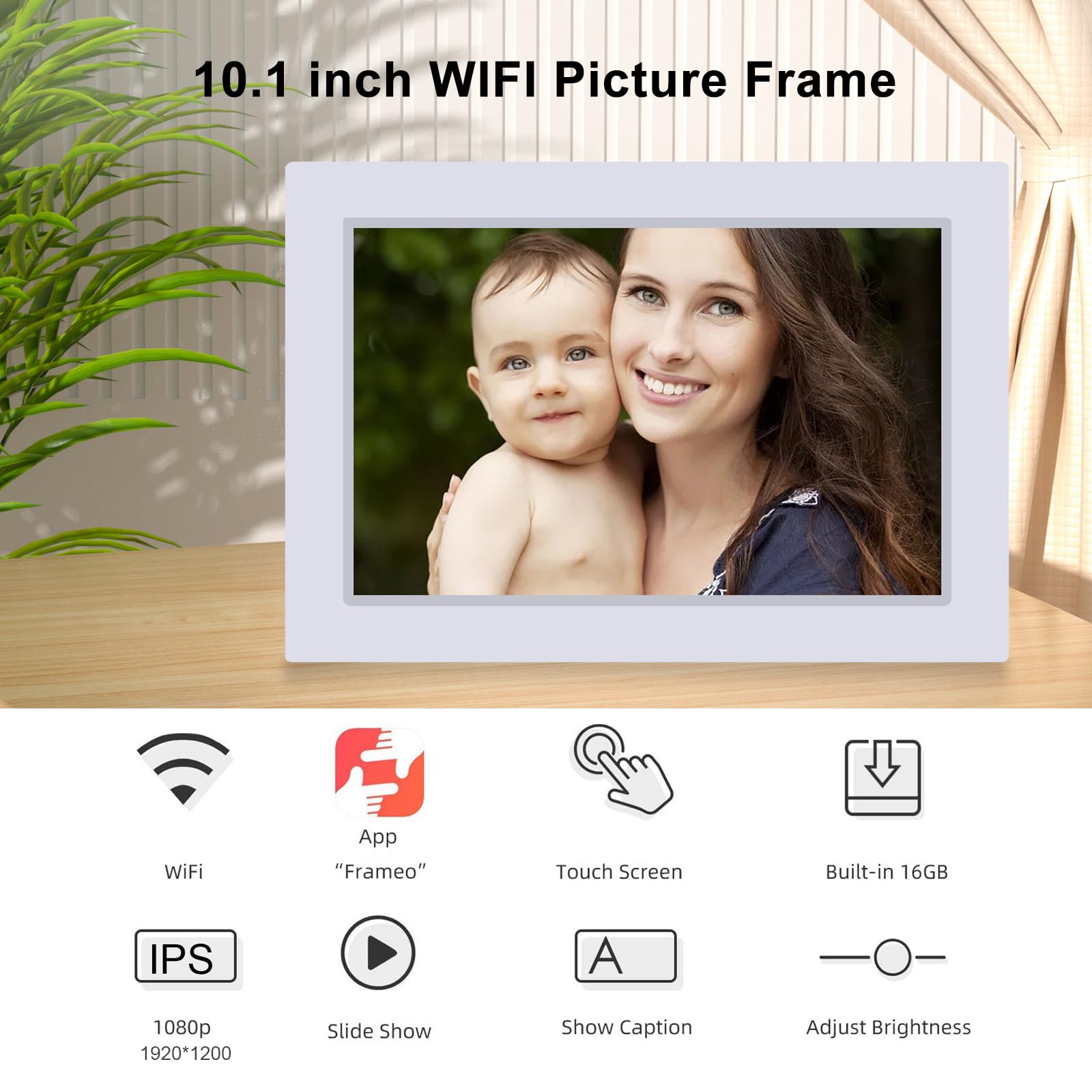 10.1 Inch Wifi Digital Picture Frame, 1920 * 1200 Ips Touch Screen Hd Display Smart Digital Frame With 16Gb Storage, Auto Rotate