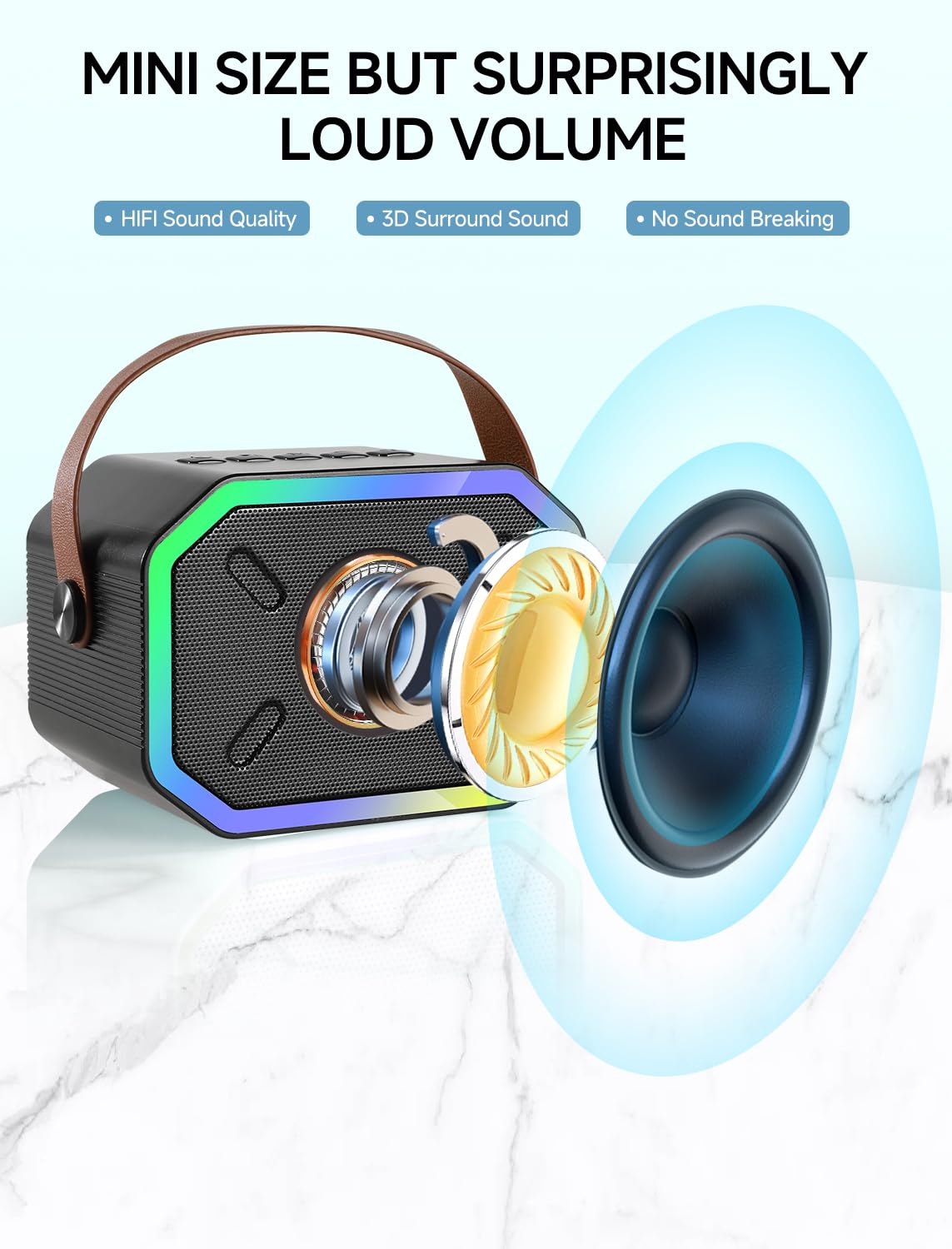 Karaoke Machine For Kids And Adults, Mini Portable Bluetooth Speaker With 2 Wireless Microphones, Led Lights For Tv, Kids Gifts