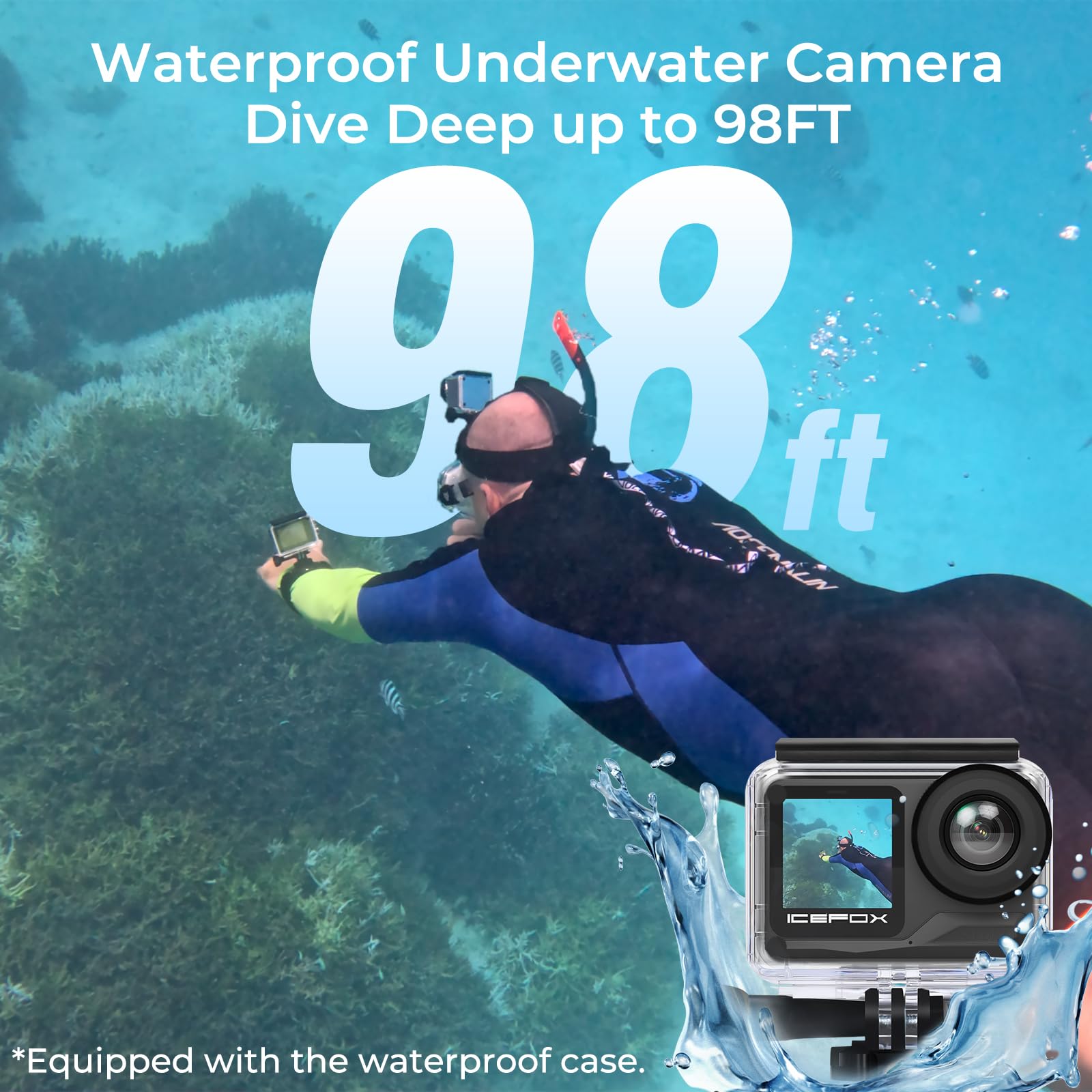Icefox I7 Action Camera 4K 60Fps 30Mp With 2X 2150Mah Batteries, Underwater Camera With 5X Zoom, Eis, Powered By Snappro App,Sup