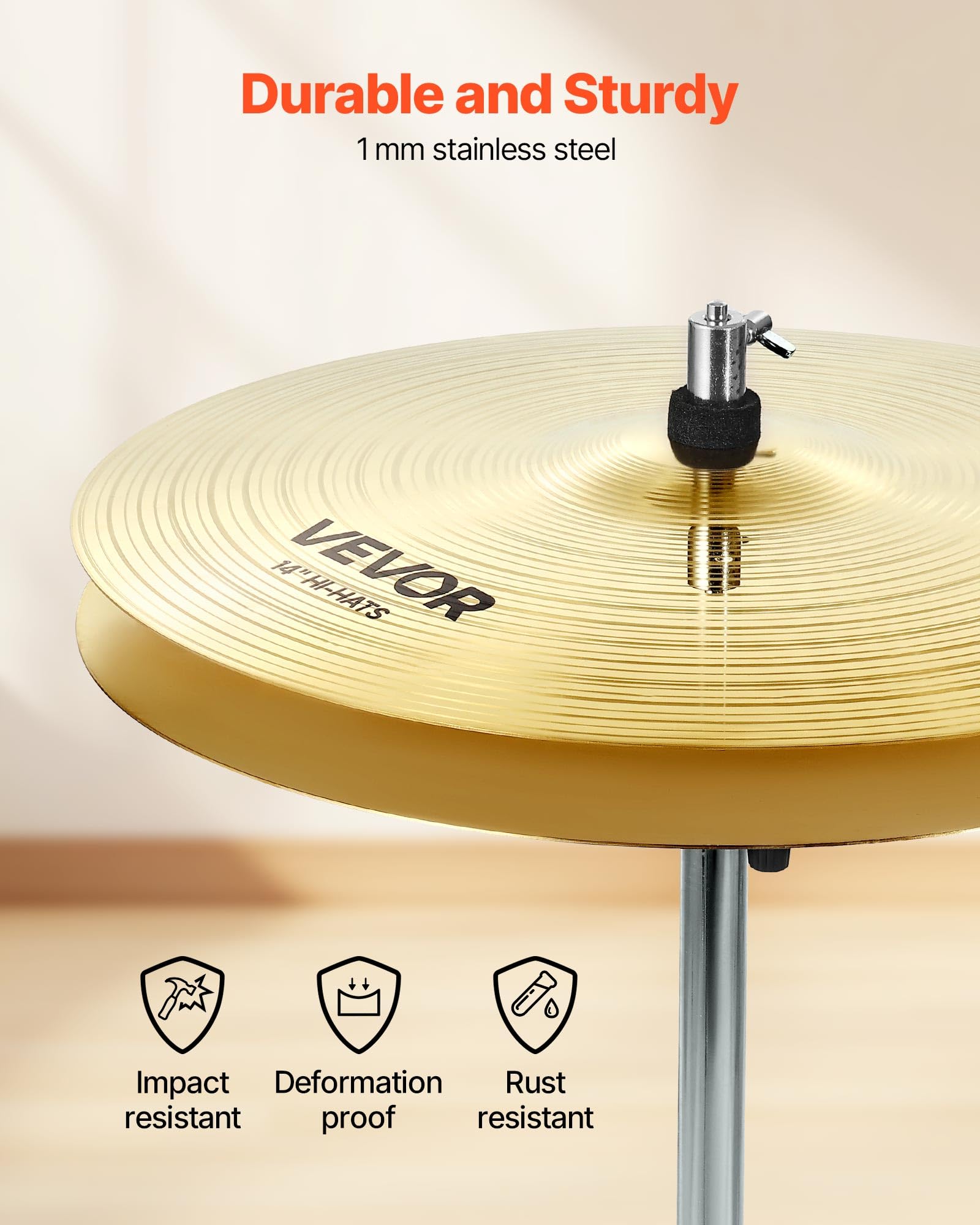 Vevor Cymbal Pack, 7 Pieces Cymbals For Drum Set, Alloy Cymbals Drum Set Includes 14 Hi-Hats, 16 Crash, 18 Crash, 20 Ride, 10 Sp