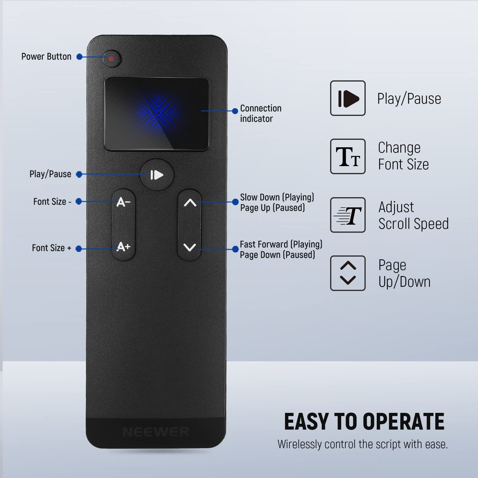 Neewer Rt113 Remote Control For Neewer Teleprompter App, Upgraded With Direct Bluetooth Connection And Silent Button, Compatible