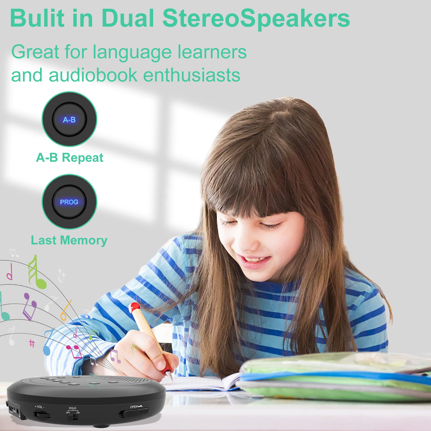 Cd Player Portable, Monodeal Rechargeable Portable Cd Player With Built In Speakers, Walkman Cd Player For Car And Personal Use, Anti Skip Cd Player With Headphones