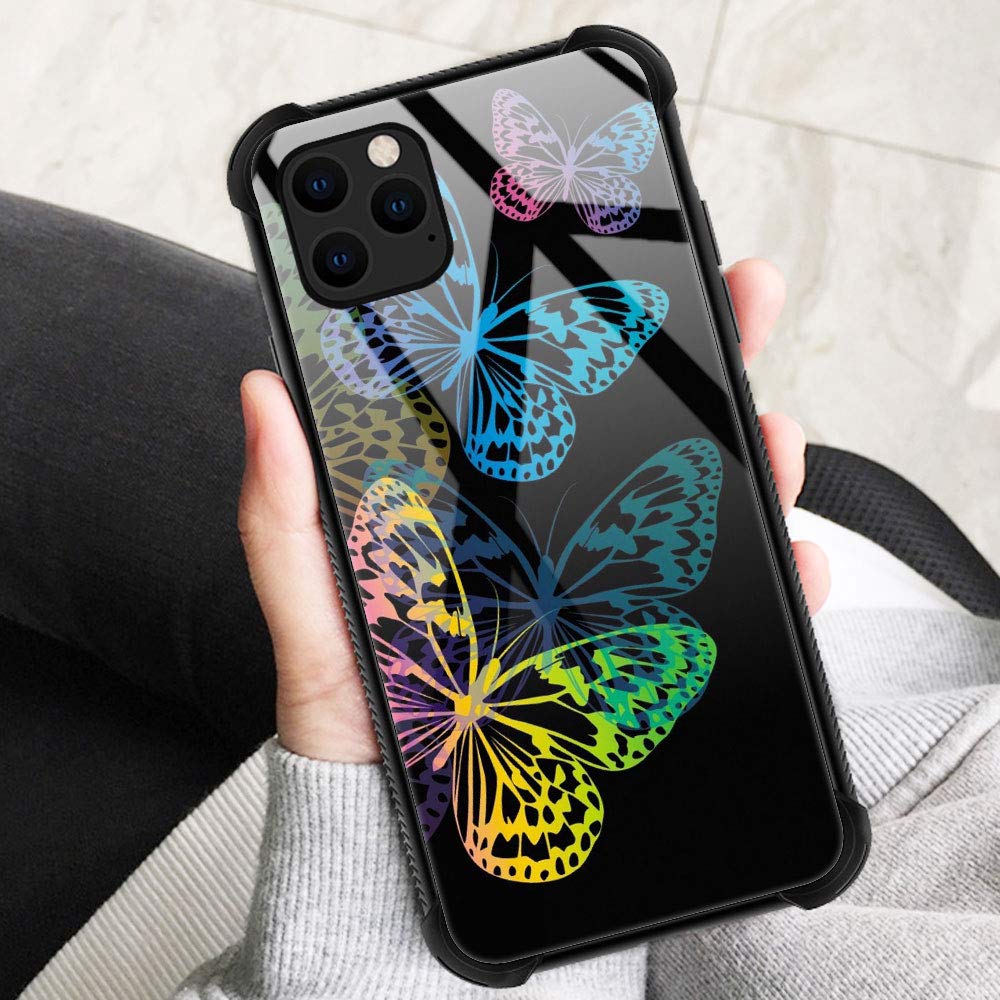 ZHEGAILIAN iPhone 12 Pro Max Case Gradient Butterfly Pattern Organic Glass TPU Anti-Scratch 6.7 inch