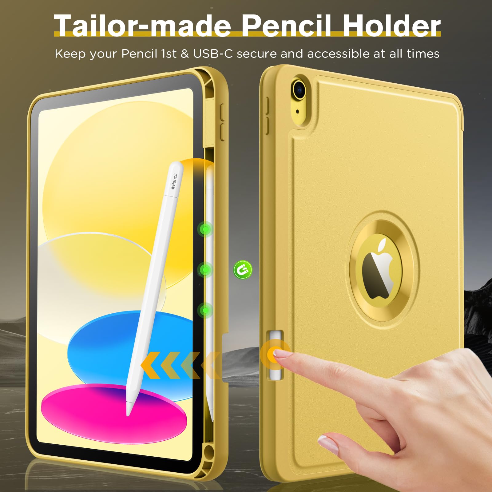 MoKo for iPad 10th Generation 10.9 Inch Case 2022 with Pencil Holder, Smart Trifold Protective iPad Case with Soft TPU Back Stand Cover for 10th gen iPad 2022,Hollow Logo/Auto Wake/Sleep,Light Yellow