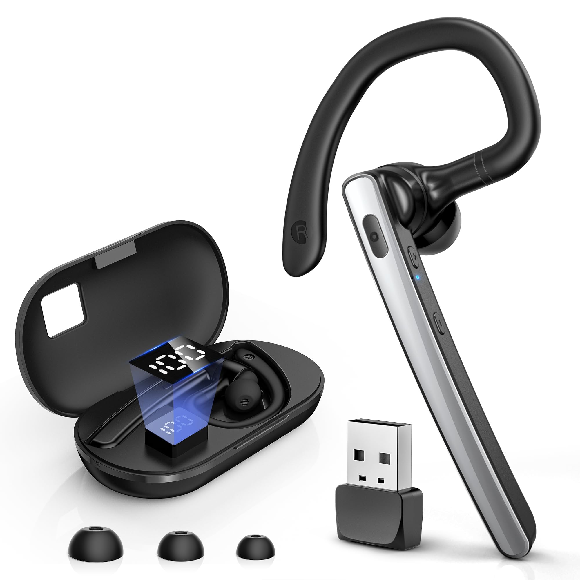 Terunsoul Bluetooth Headset V5.3, Wireless Bluetooth Earpiece With 600Mah Charging Case, 110H Playtime, Hands Free Headset For C