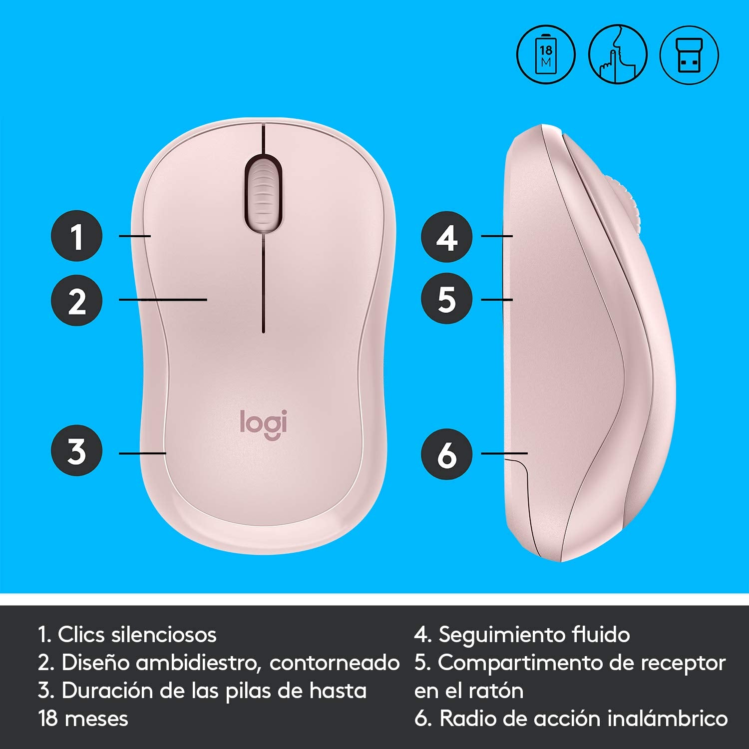 Logitech M220 Silent Wireless Mouse, 2.4 Ghz With Usb Receiver, 1000 Dpi Optical Tracking, 18-Month Battery, Ambidextrous, Compa