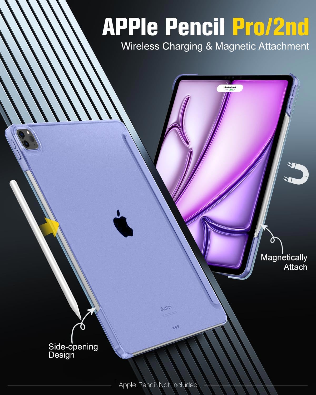 MoKo for iPad Air 13 Inch Case 2024/ iPad Pro 12.9 Case (6th/5th Gen 2022/2021), Slim Smart Shell Translucent Frosted Hard PC Back Cover, Support Touch ID & Pencil Pro/2nd/USB C, Lavender