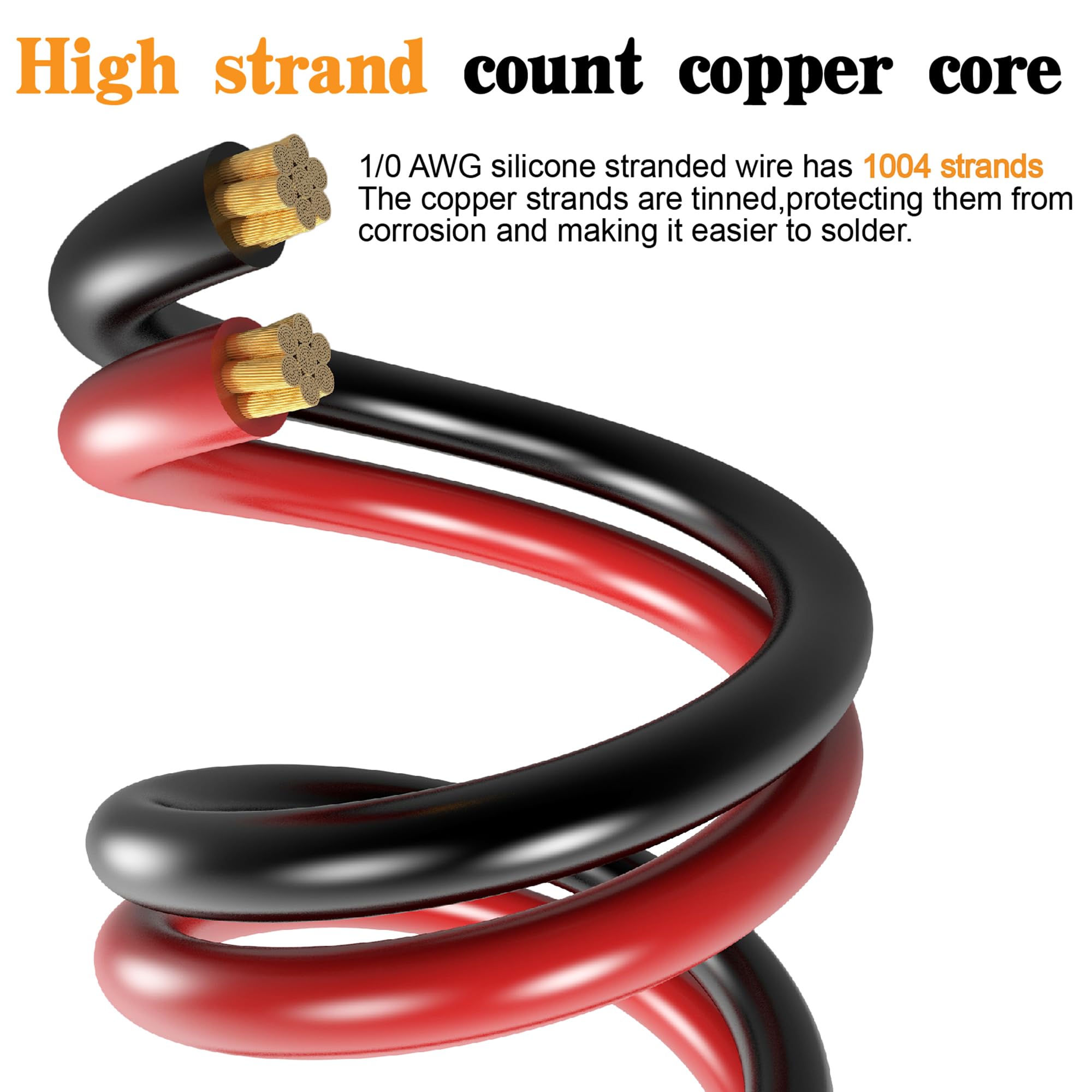 Taukealugs 1/0 Gauge Wire Copper Clad Aluminum Cca 40Ft Black/Red With 0Ga Terminals And Heat Shrink Tube   Primary Automotive B