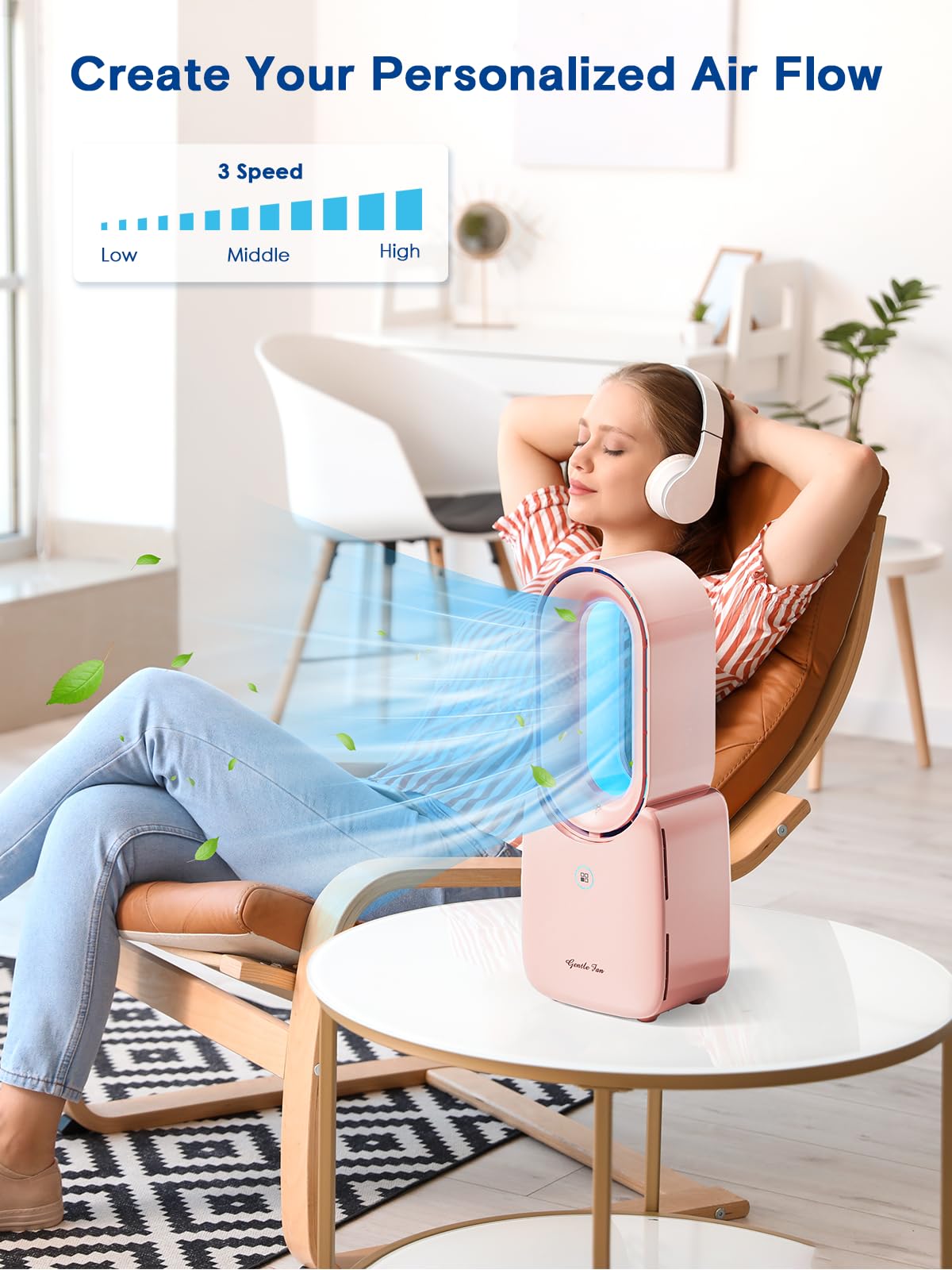 Let'Me Desk Fan, 11.8 Inch Bladeless Fan Mini Office Fan 4 Speeds With 5 Colors Ambient Light, Usb Table Fan Small Quiet For Hom