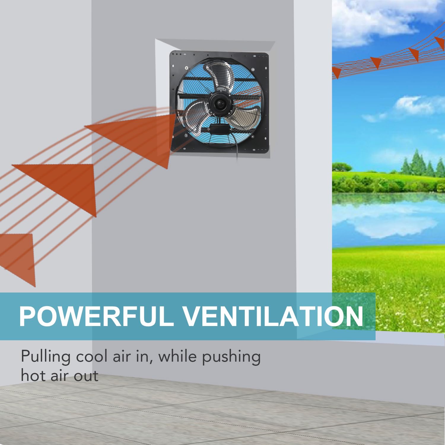 Ventisol 20 Inch Shutter Exhaust Fan Wall Mounted, Aluminum With 1.65 Meters Power Cord Kit,High Speed 3500Cfm, Ventilation Fan