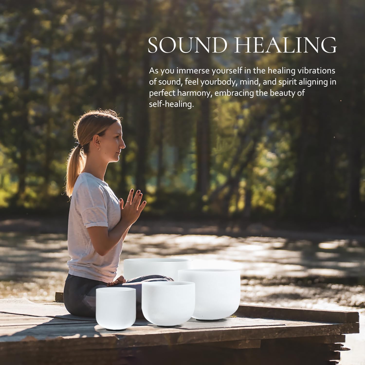 Lycrystal Singing Bowl Set Of 4 Pcs 6'' A Note 8'' F Note 10'' G Note 12'' C Note Frosted Chakra Quartz Crystal Sound Bowls With