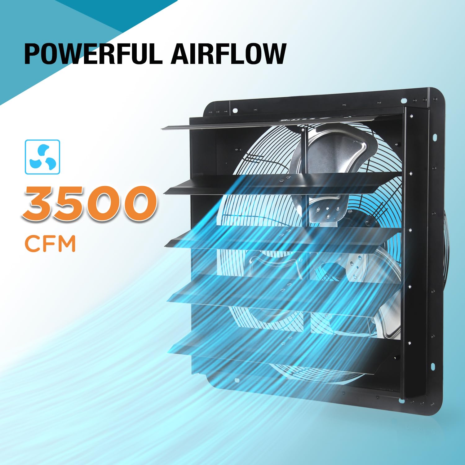 Ventisol 20 Inch Shutter Exhaust Fan Wall Mounted, Aluminum With 1.65 Meters Power Cord Kit,High Speed 3500Cfm, Ventilation Fan