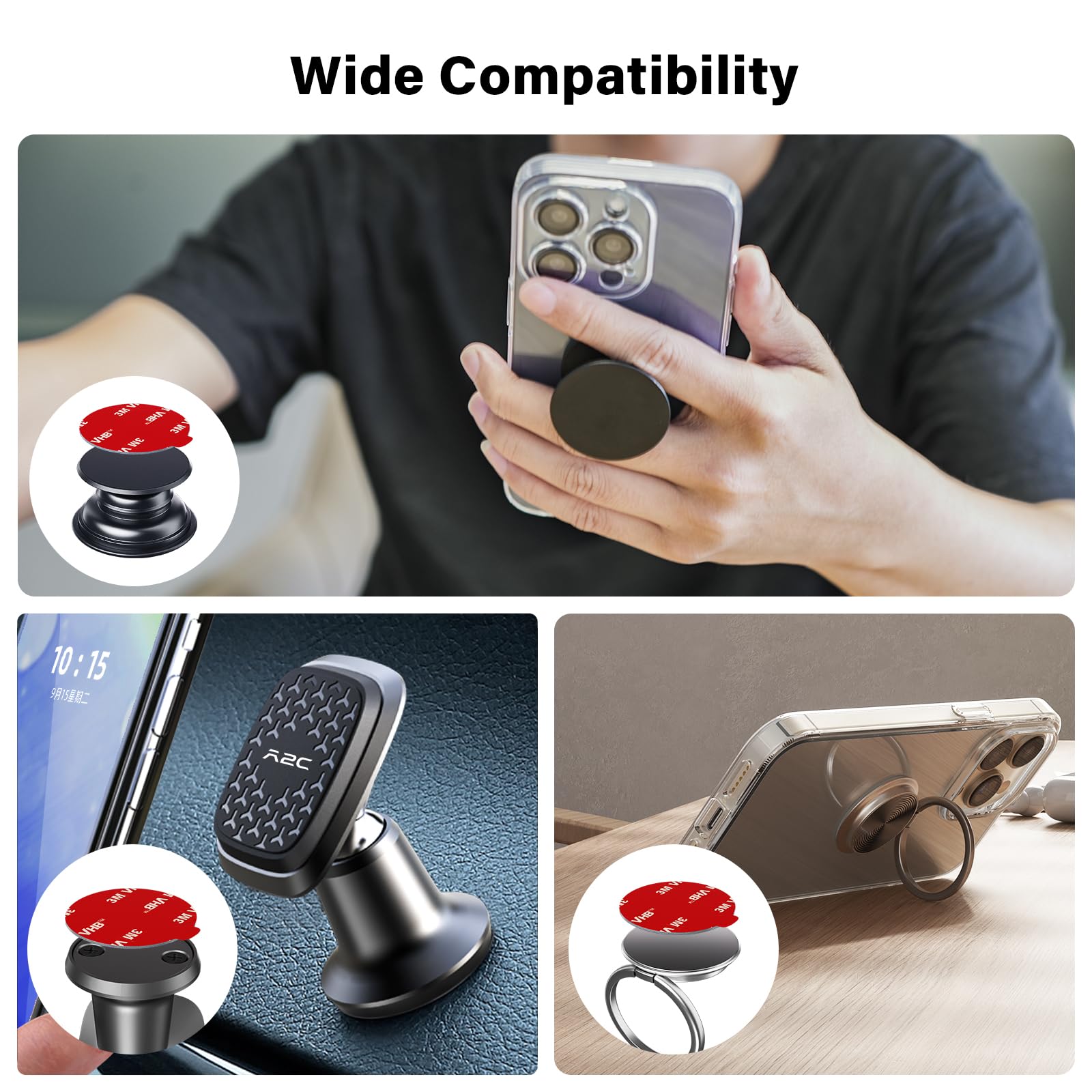 Apps2Car 10 Pack 3M Double Sided Adhesive Pads For Socket Mount Base Circle Adhesive Replacement Vhb Sticky Tape For Phone Colla