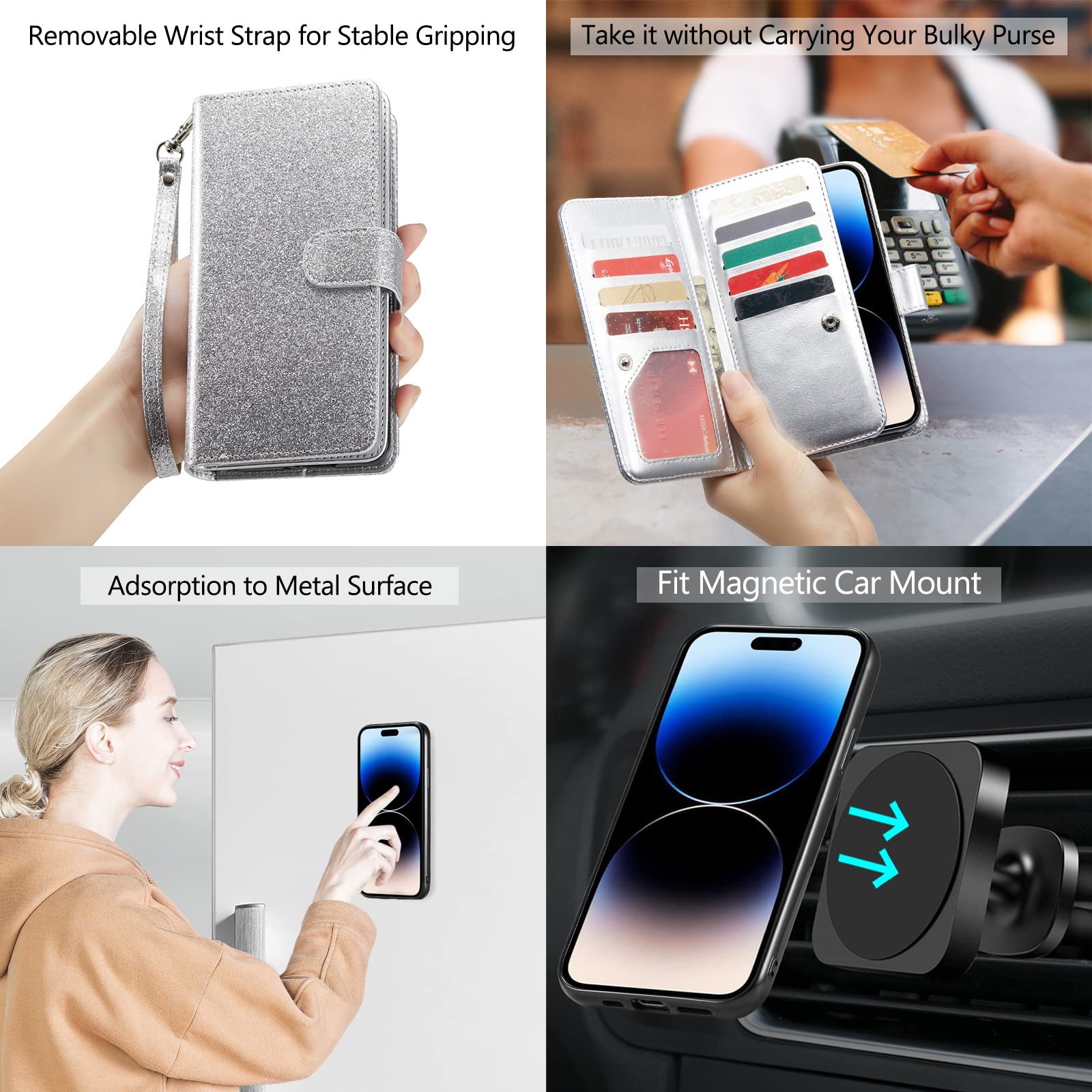 Varikke For Iphone 14 Pro Case Wallet, Iphone 14 Pro Wallet Case For Women With Card Holder & Powerful Magnetic Detachable Case