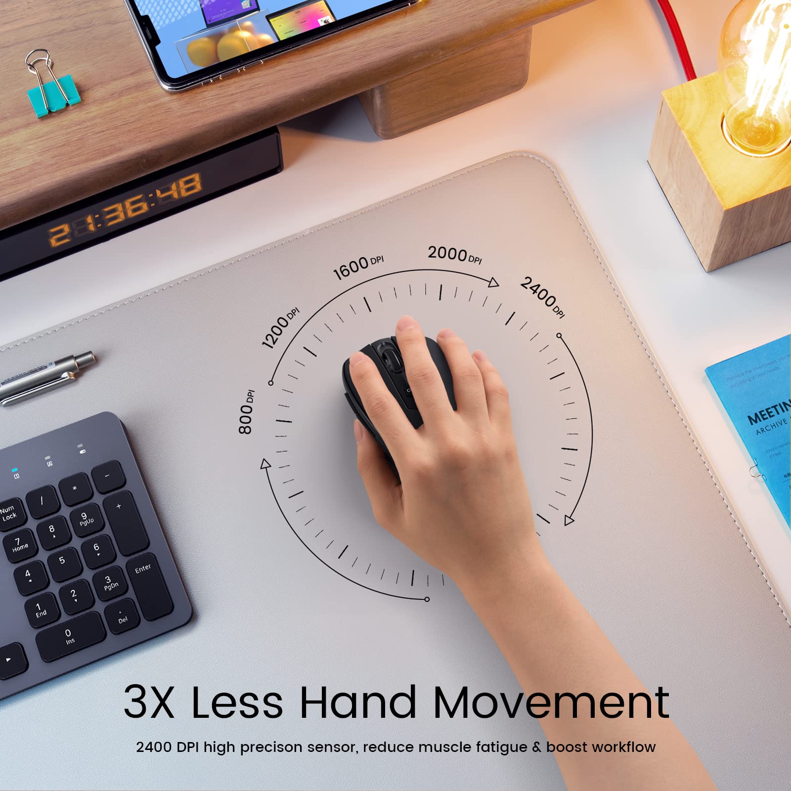 Hotweems Wireless Mouse, D 09 Computer Mouse Usb Cordless Mice For Laptop, Ergo Grips, Lightspeed 5 Level 2400 Dpi, 16 Months Battery, Portable For Pc Mac Chromebook (Black)