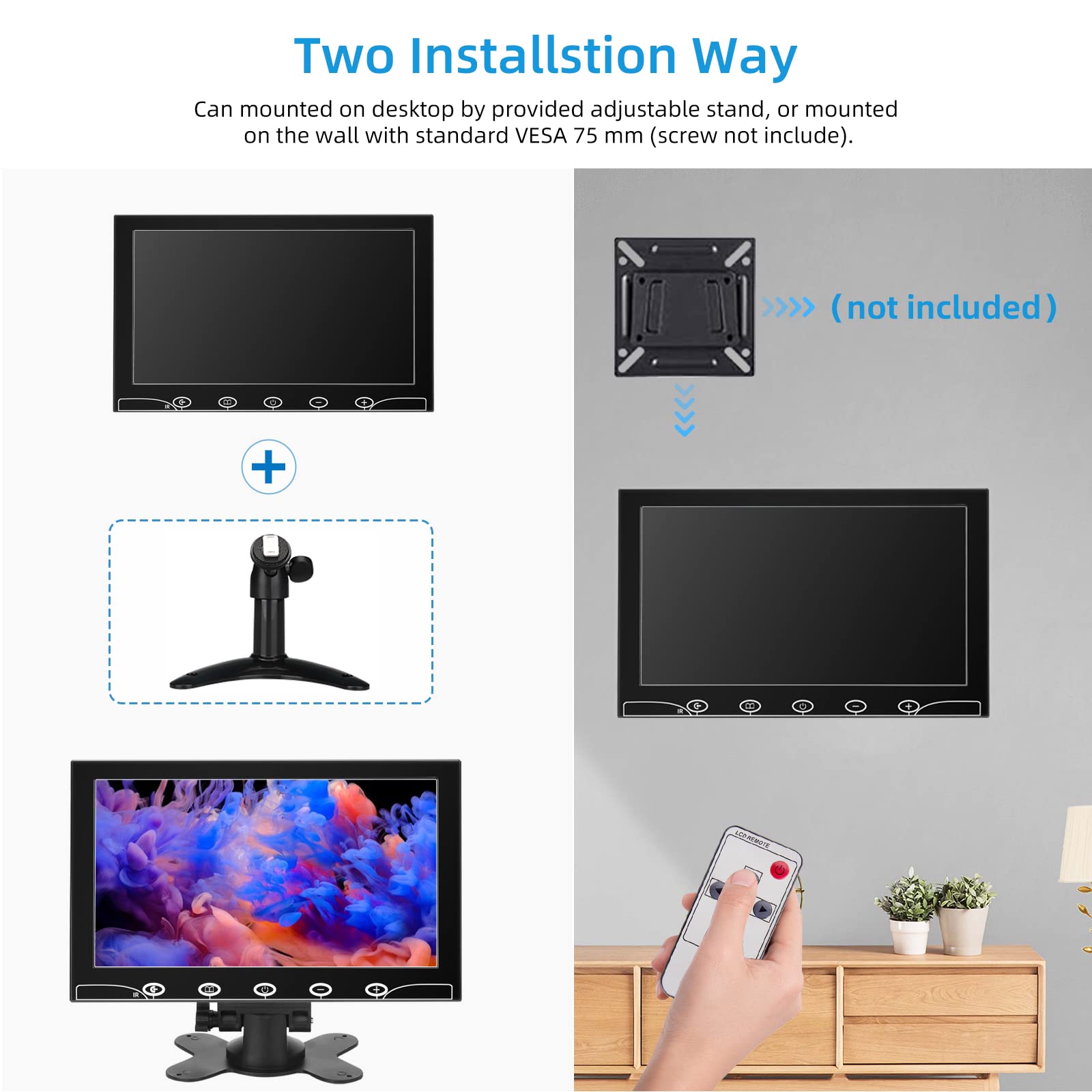 10.1 Inch Small Monitor, Raspberry Pi Monitor Built In Speakers, Mini Monitor 1024 X 600, Hdmi Monitor 60 Hz, 5Ms, Ips Screen Di