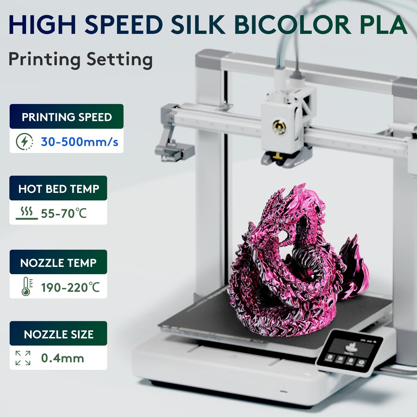 Eryone Silk Dual Color Filament Pla 3D Printer 1.75Mm +/  0.03Mm, Coextrusion Filament Pla Shiny Filament 1Kg(2.2Lbs), Black&Ros