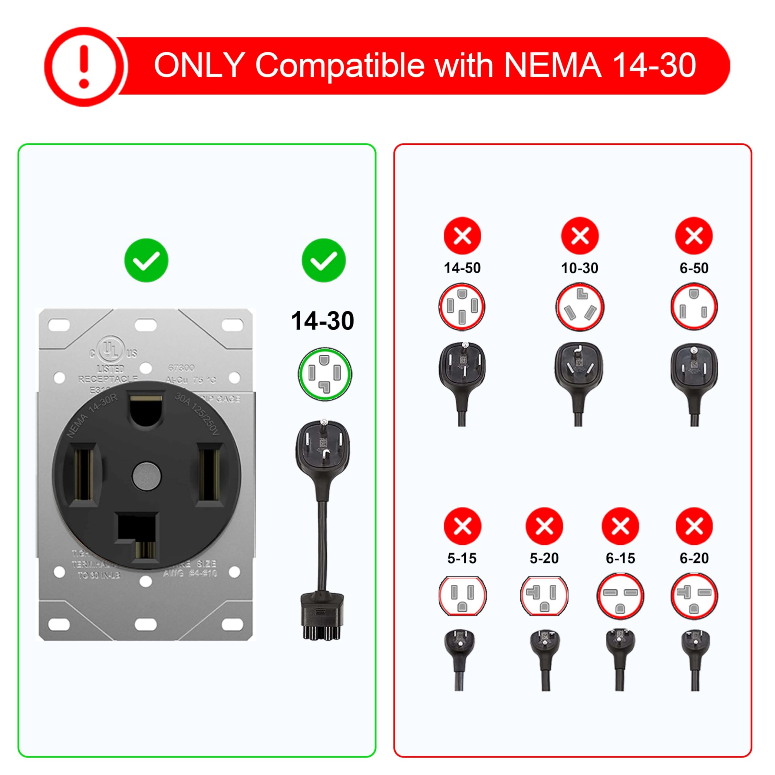 Circlecord Nema 14 50P To 14 30R Ev Charger Adapter Cord Compatible With Ev And Dryer Use, For Level 2 Ev Charging, 180 Degree B