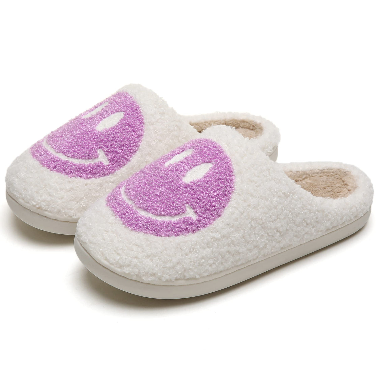 Smile Face Slippers For Womenmen, Retro Soft Plush Lightweight Smiley Face House Slippers, Indoor Outdoor Cozy Trendy Slip On Sl