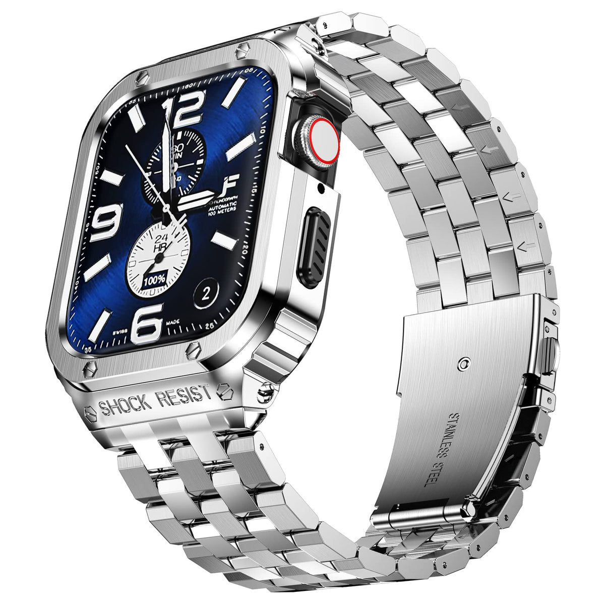 Suplink Stainless Steel Case With Band Compatible Apple Watch Bands 45Mm,Stainless Steel Rugged Protector Cover Bumper Strap For