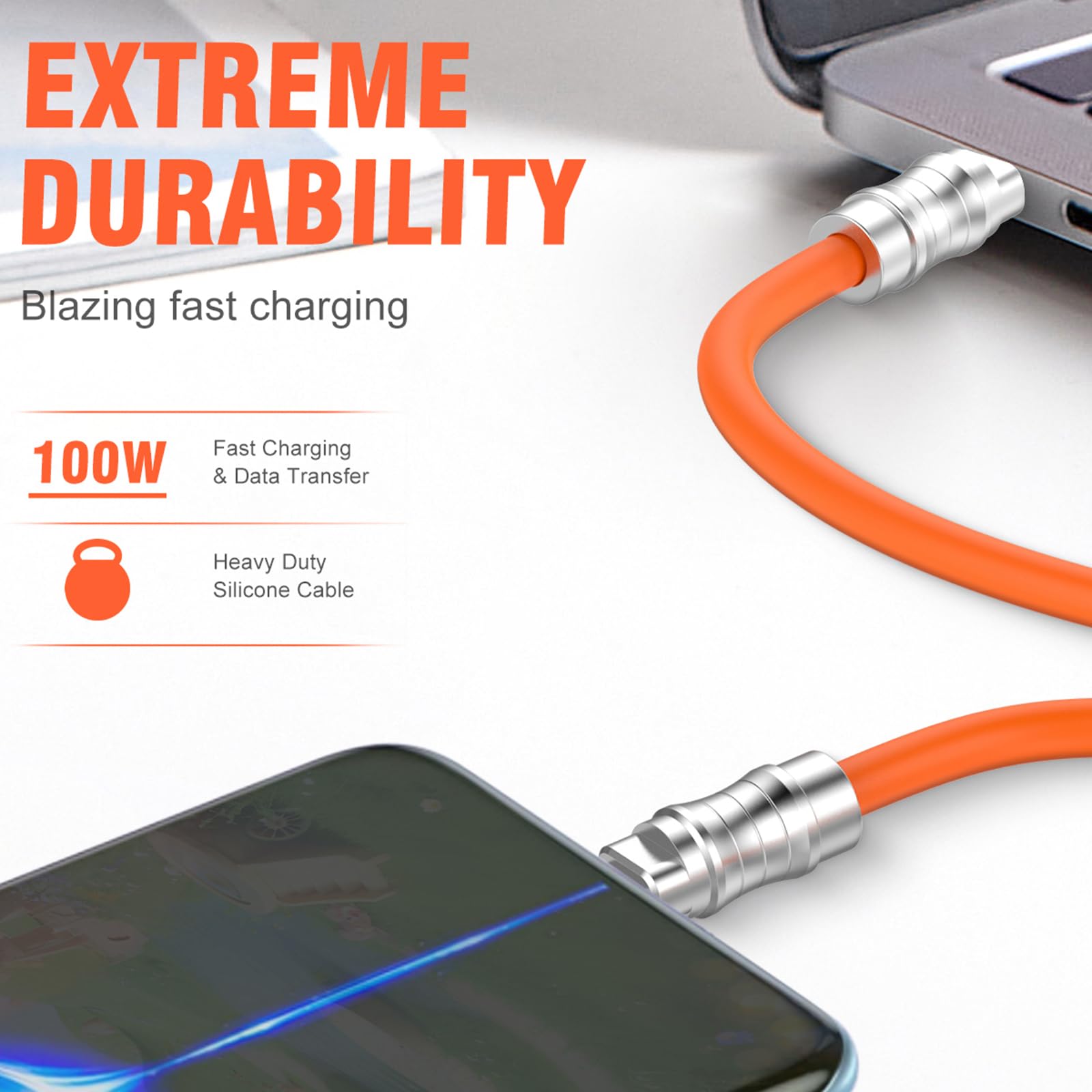 Iyuanepro Usb C To Usb C Silicone Cable 2Pack 6.6Ft, Ultra Flexible & Soft Usb Type C 100W Fast Charging Cable, Geek Industrial