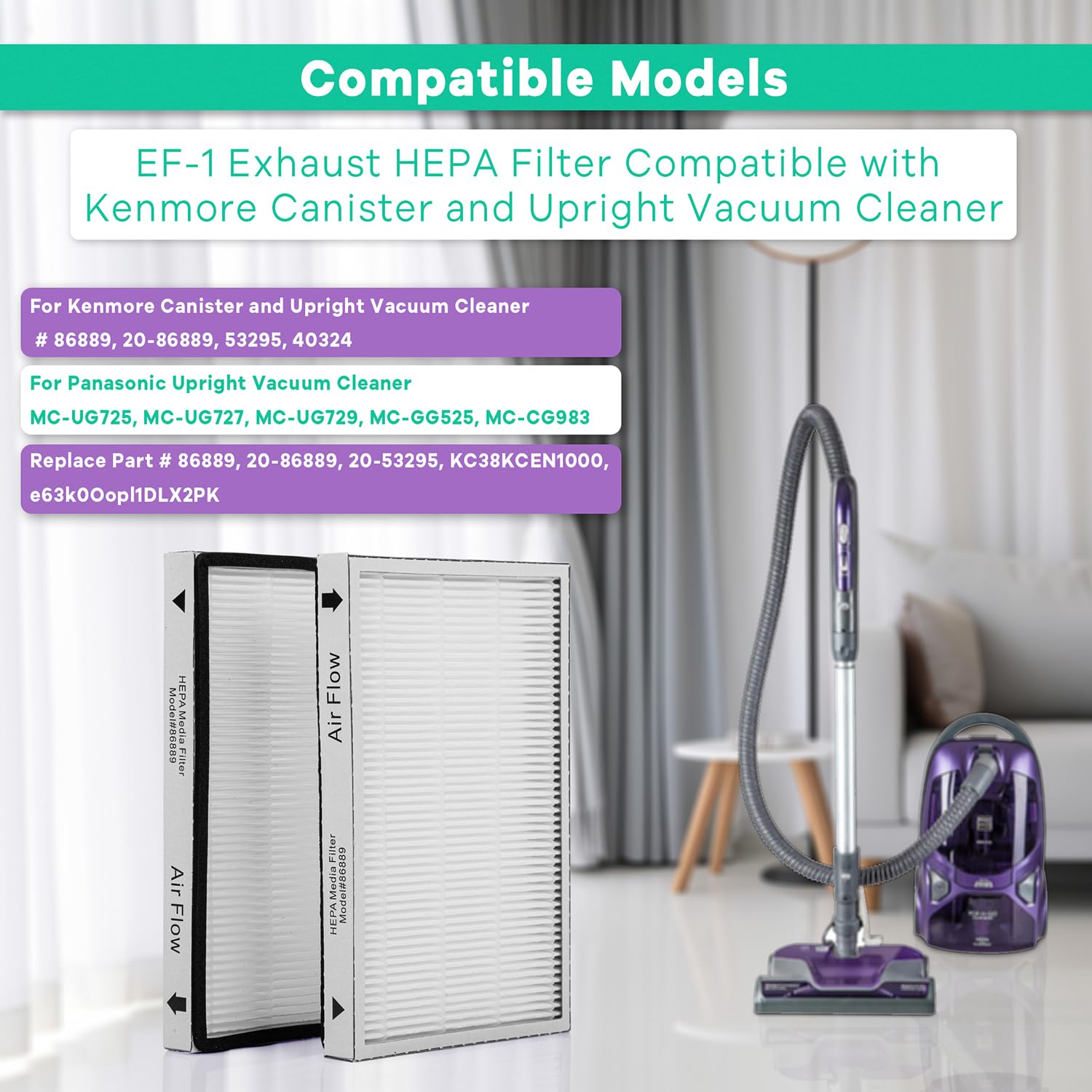 53295 Ef 1 Hepa Media Filter For Kenmore 86889, 20 86889, 40324, 53295 Exhaust Air Filter For Upright And Canister Vacuums Clean
