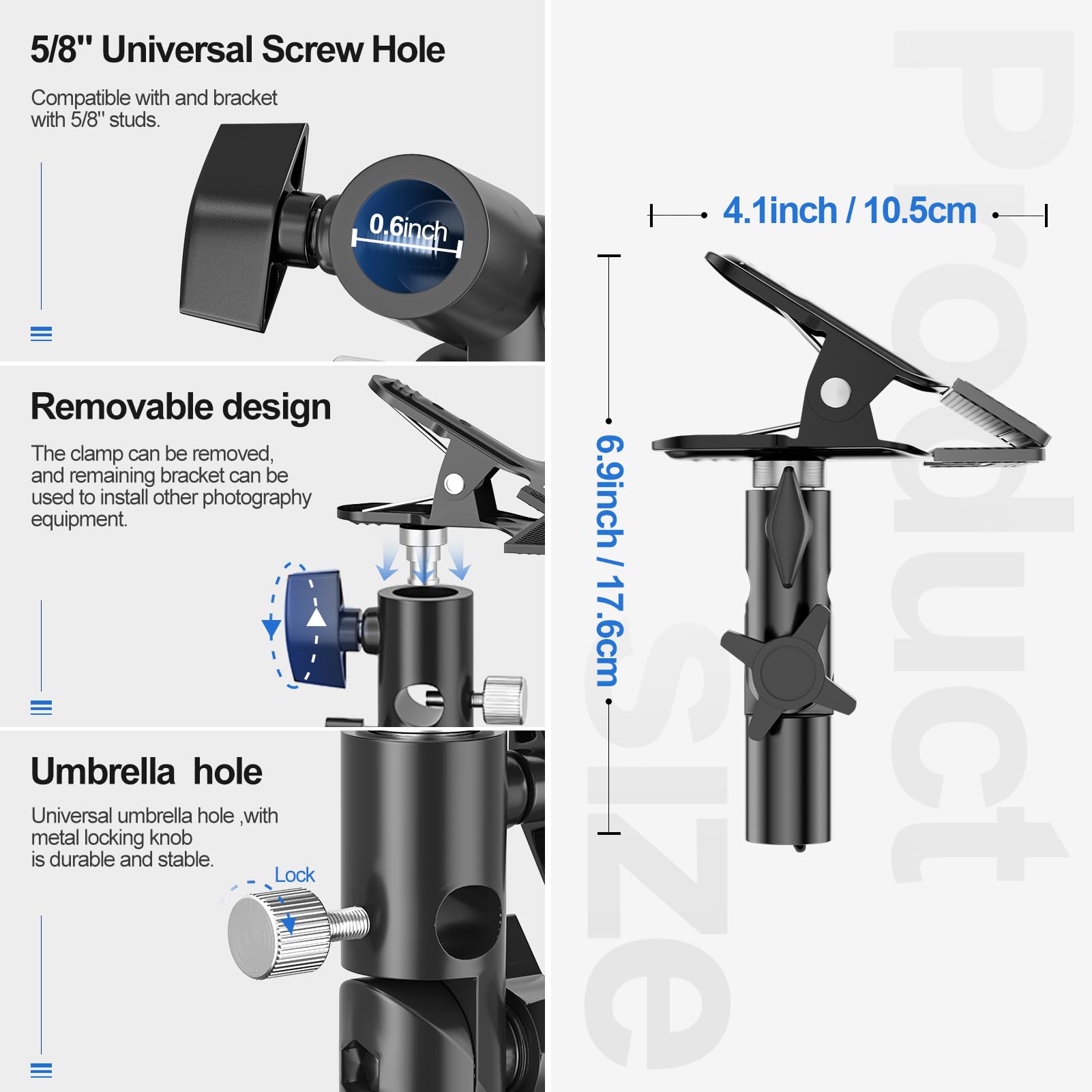 Emart Photography Reflector Holder For Reflector&Light Stand, Photo Video Studio 5/8'' Heavy Duty Metal Clamp Holder, Light Stan