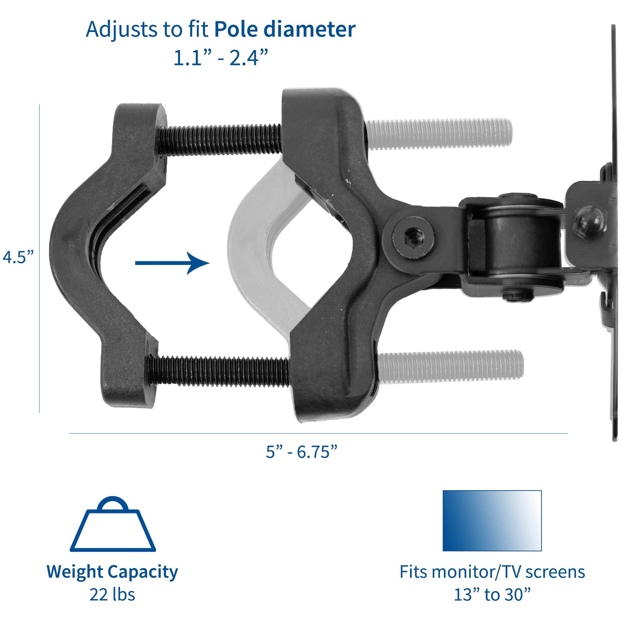 VIVO Steel Universal Bracket Pole Mount with Removable 75mm and 100mm VESA Plate, Fits up to 30 inch Screens, Black, MOUNT POLE01