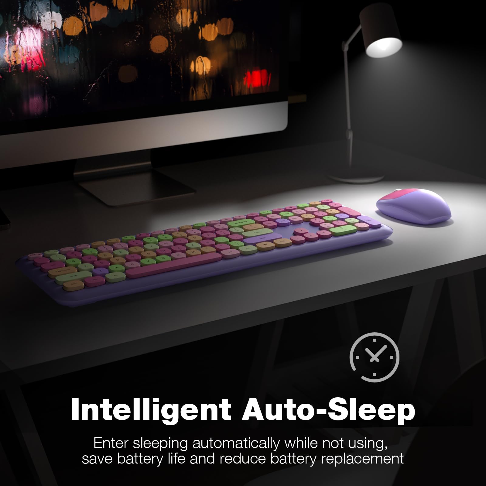 Knowsqt Wireless Keyboard And Mouse Combo, Pale Purple Full Sized 2.4G Silent Keycap Colorful Keyboards, Usb Dongle Plug Play, L