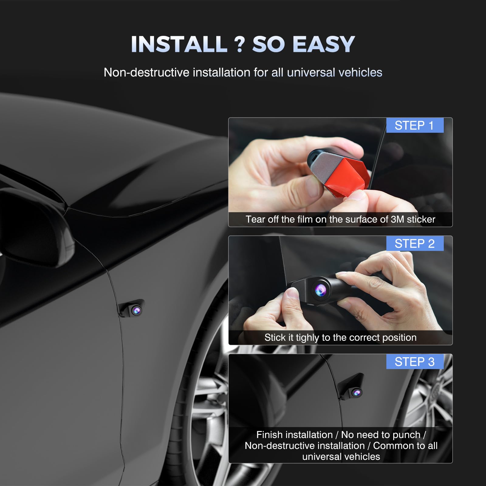 Pruveeo 12 Rear View Mirror Camera,360 View 4 Channel Mirror Dash Cam Detached Camera For Cars,Fhd1080Px4,Dash Cam Front And R