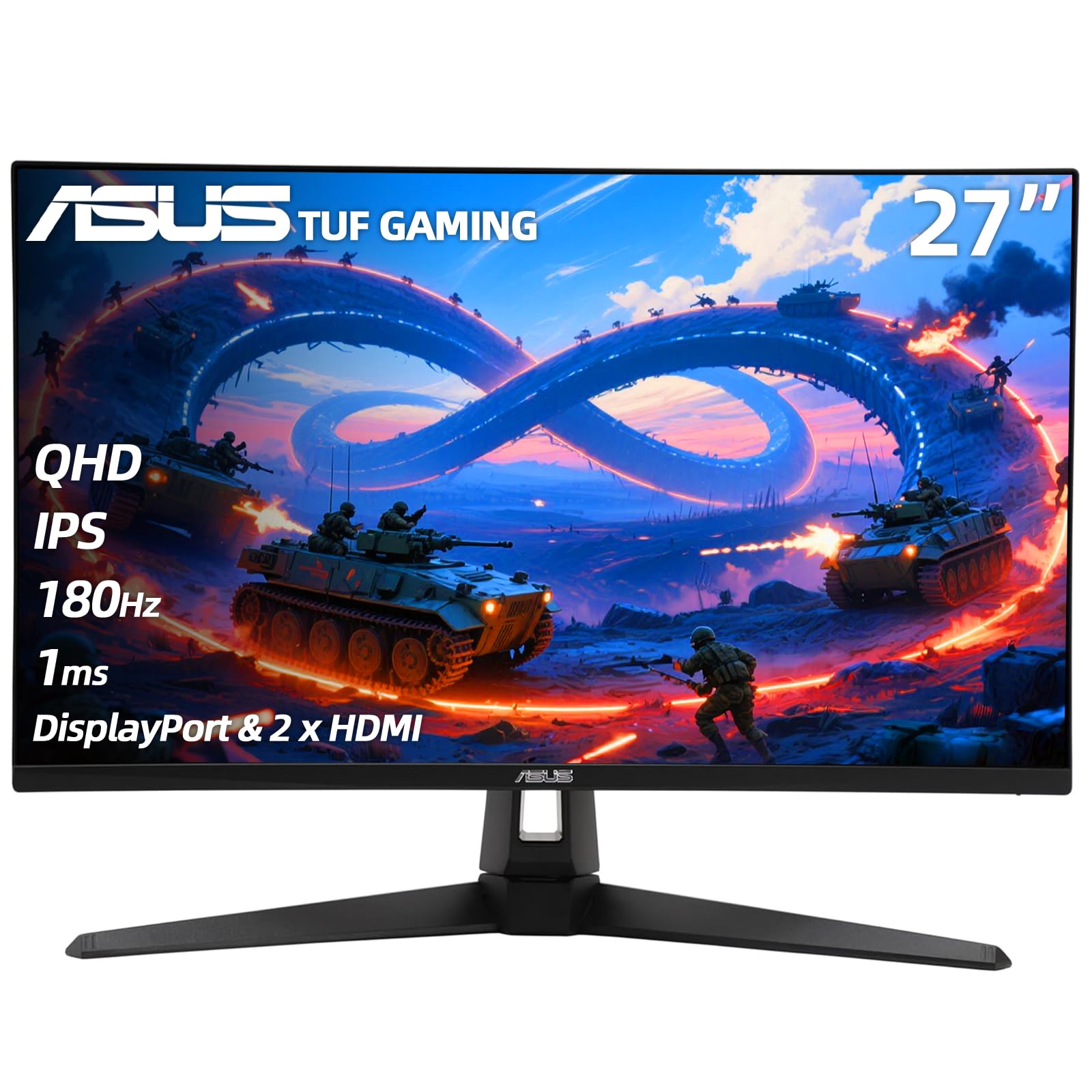 ASUS TUF Gaming 27 2K HDR Monitor - QHD (2560 x 1440), 180Hz, 1ms, Fast IPS, 130% sRGB, ELMB, Speakers, Freesync Premium, G-SYNC