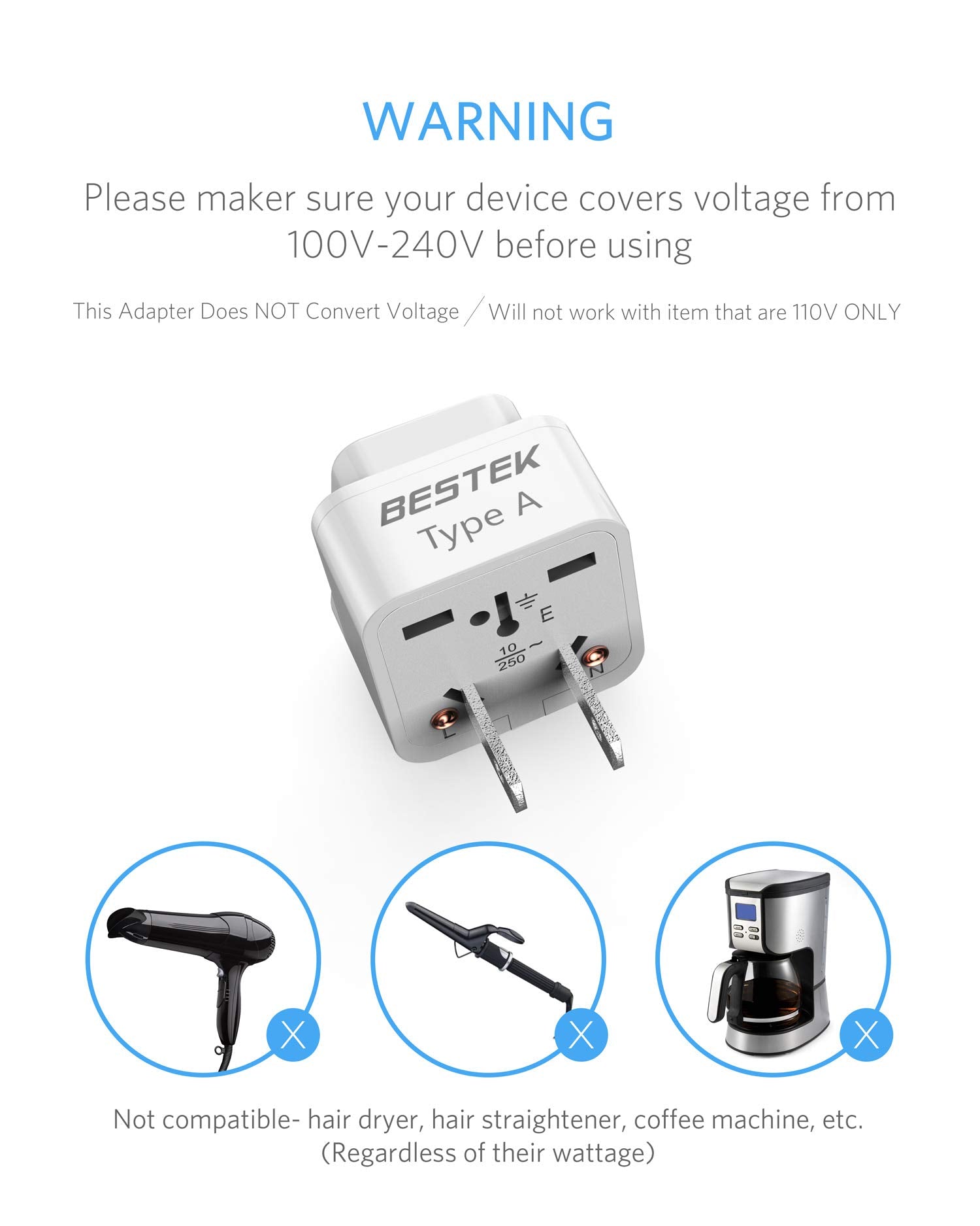 Bestek Japan Travel Plug Adapter, Grounded Universal Type A Plug Adapter Jp To Us Adapter   Ultra Compact For Us, Japan, China P
