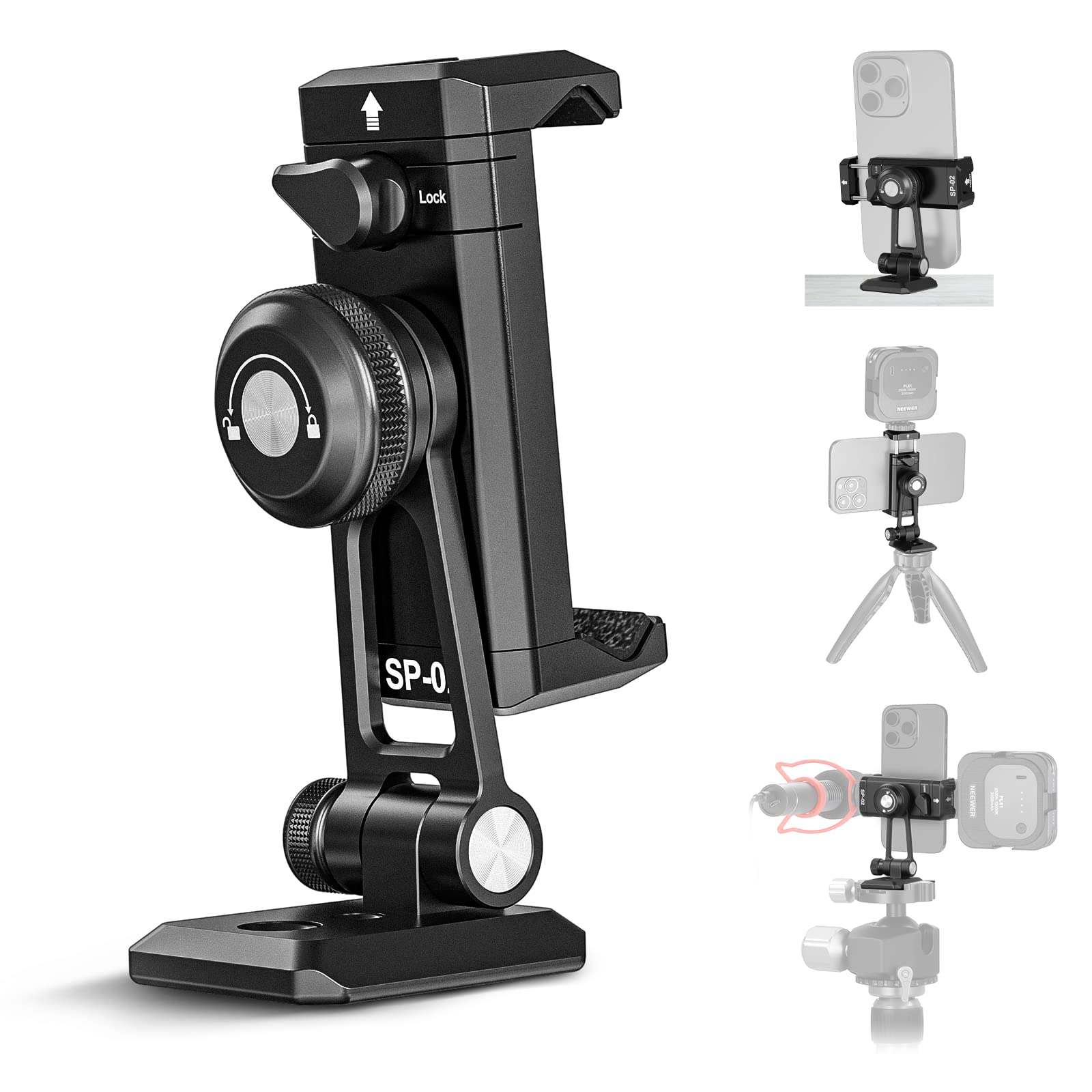 Neewer Metal Phone Tripod Mount Adapter With Arca Qr Base, Cold Shoe, 360 Swivel 180 Tilt, Phone Holder Compatible With Iphone 1